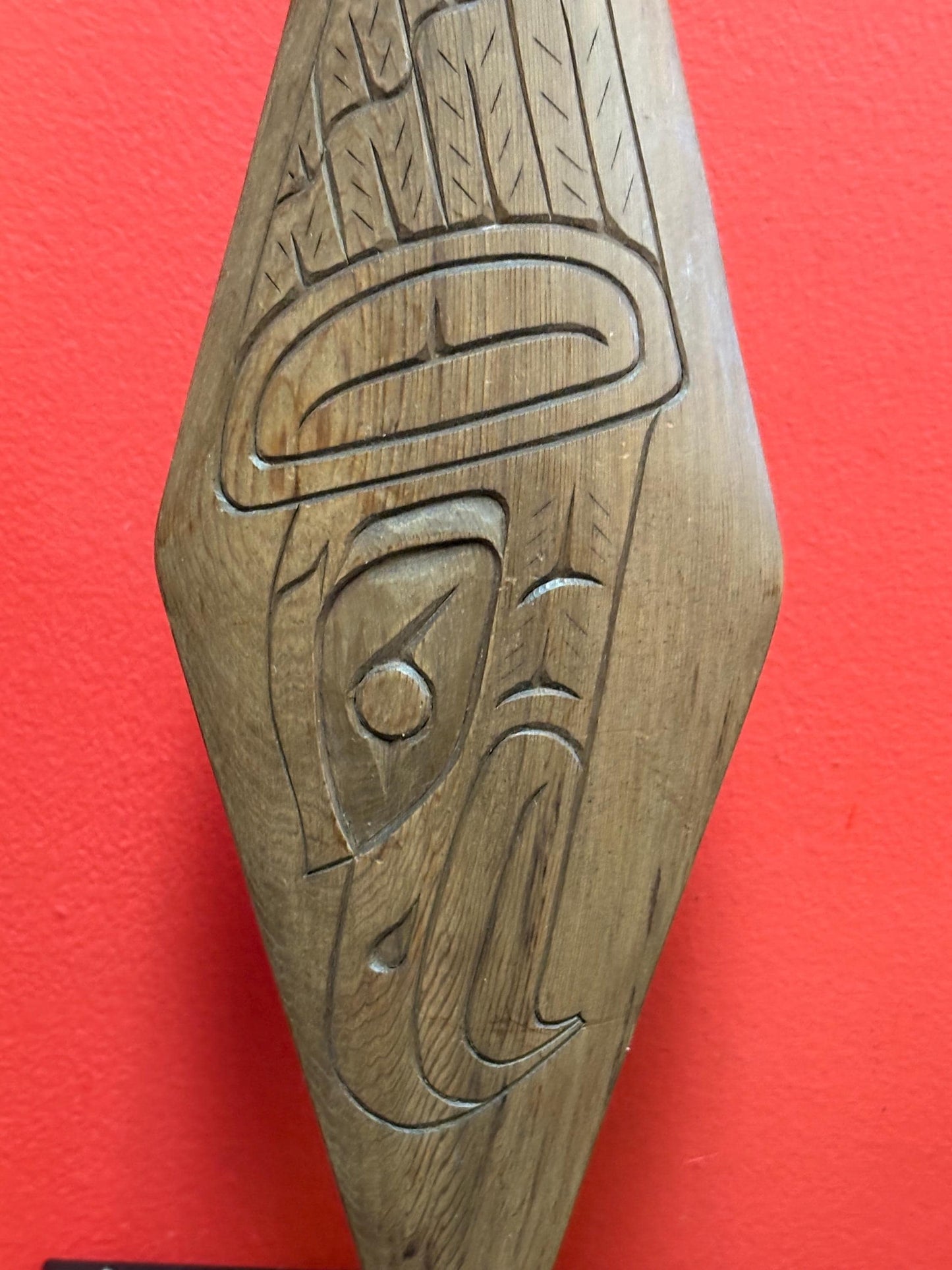 Beautiful 32 x 5 inch eagle paddle  indigenous First Nations Pacific Northwest coast  signed  great detail  needs hanger