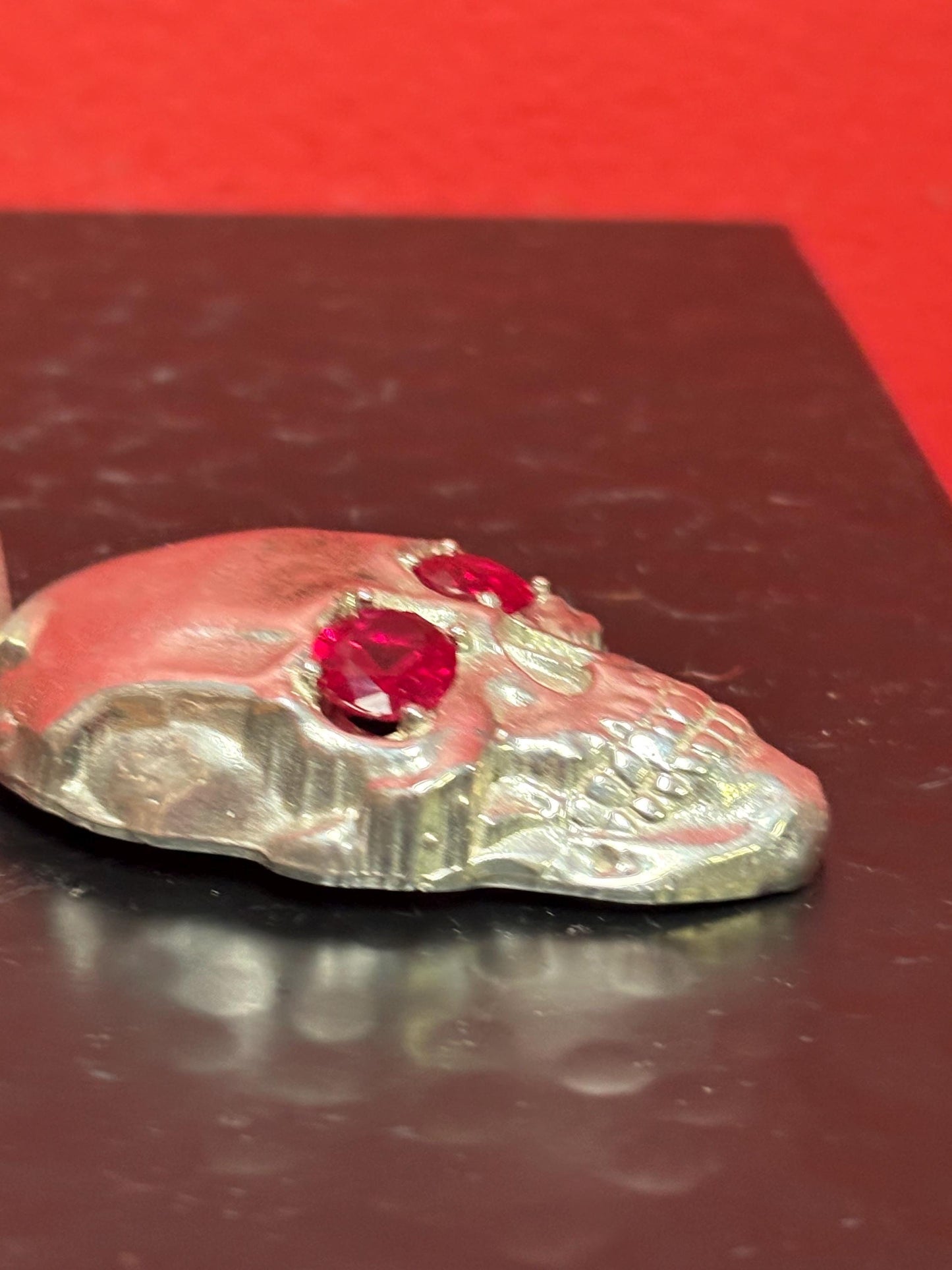 Super amazing heavy stamped 925 Sterling silver 3 inch skull pendant with Ruby style eyes and approximately 23 inch long sterling necklace -