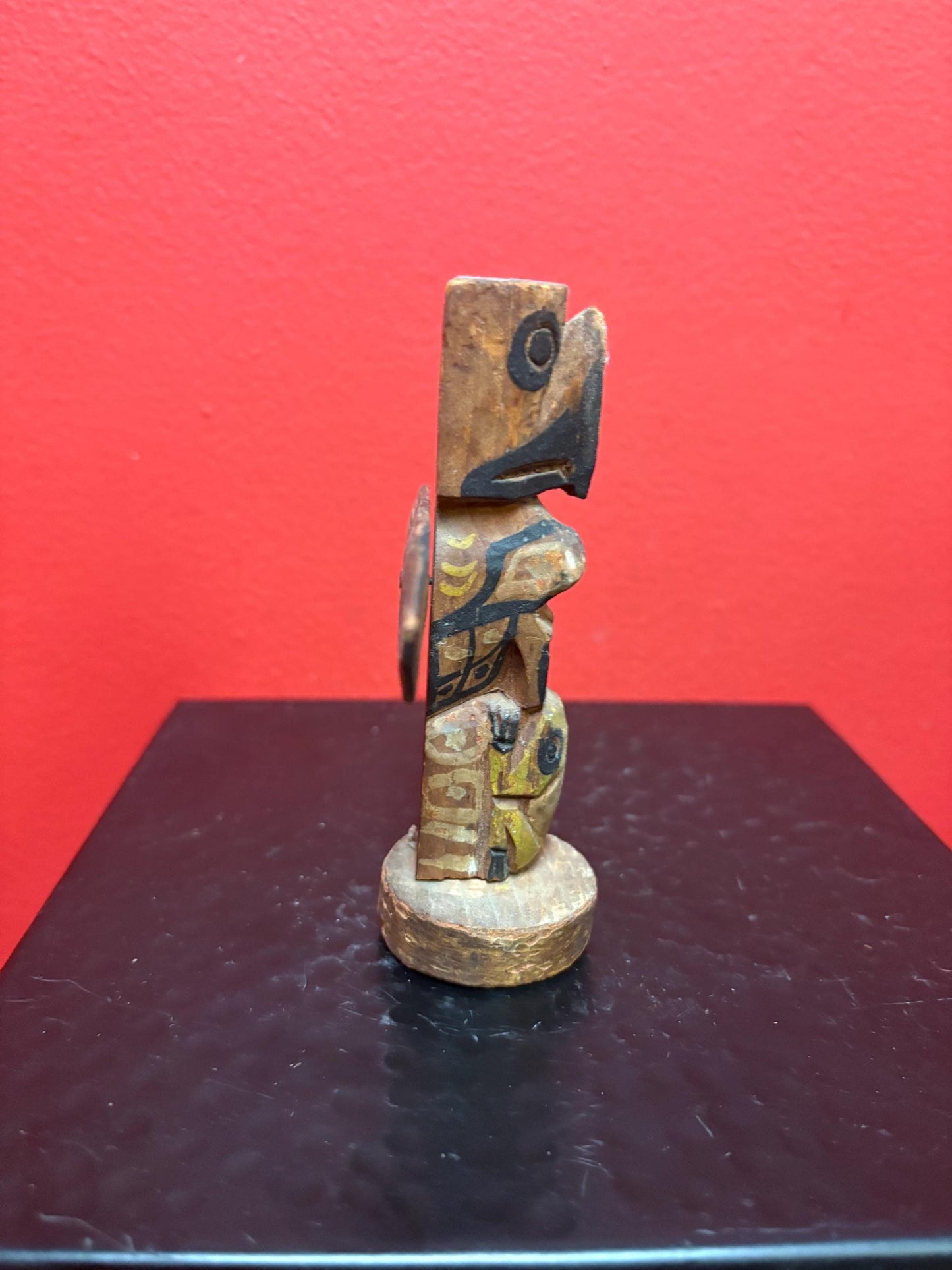 very beautiful very old 5 inch tall polychrome painted totem pole unsigned wow detail-