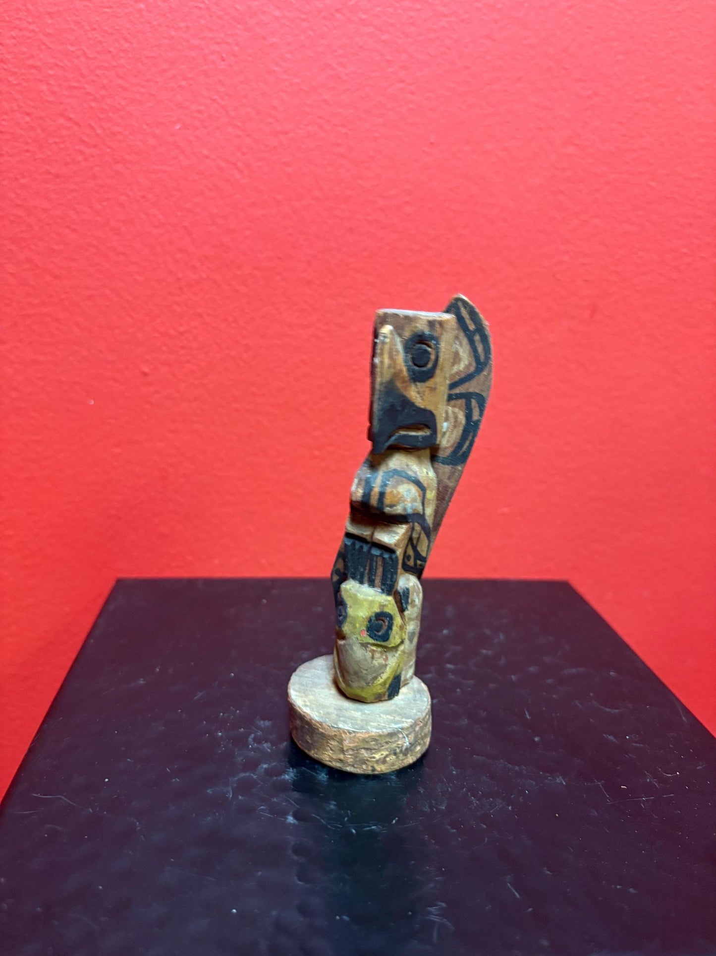 very beautiful very old 5 inch tall polychrome painted totem pole unsigned wow detail-