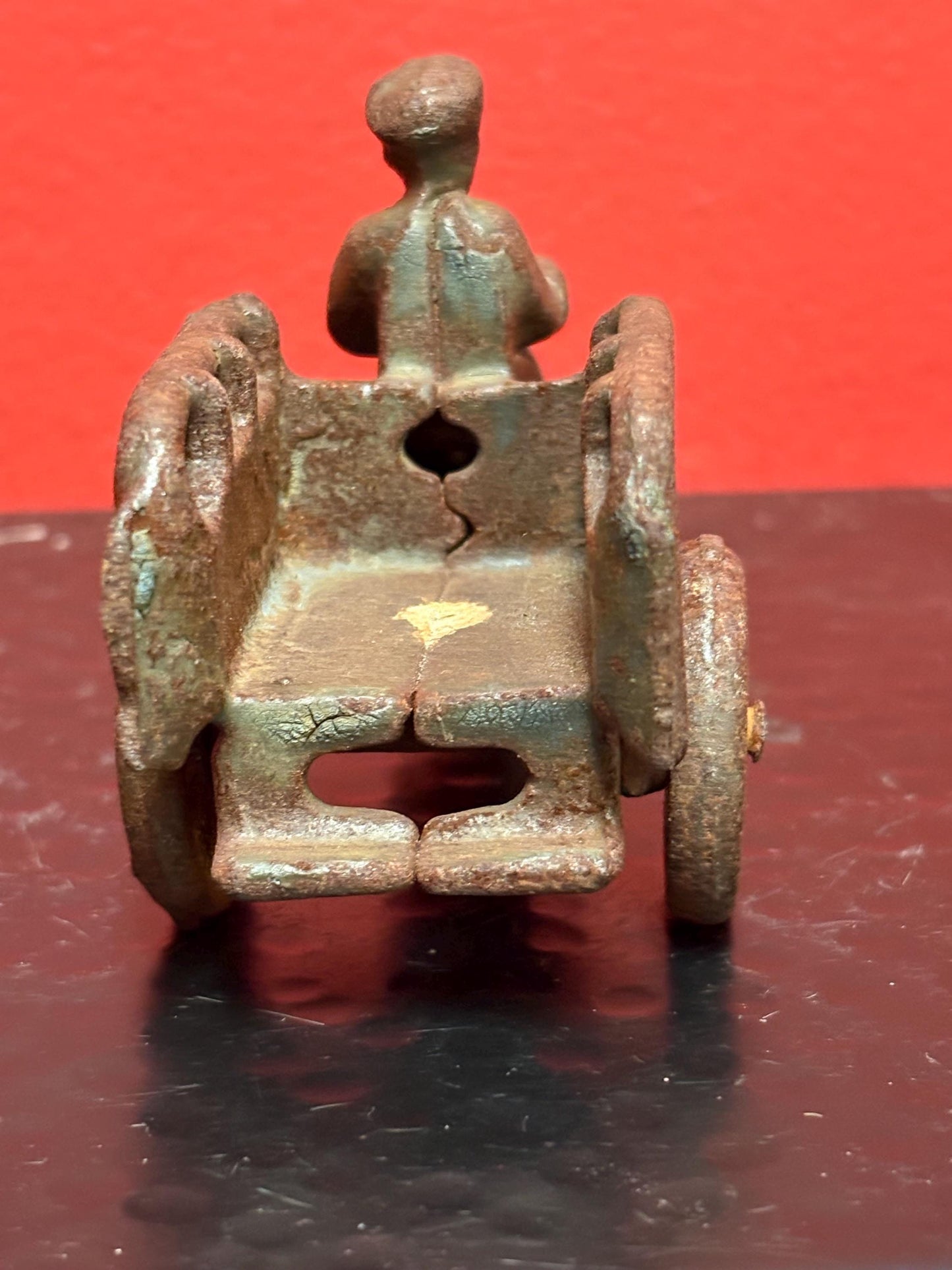 Lovely antique hubley cast iron crash car rare 5 by 3 inches high amazing patina and detail - wow