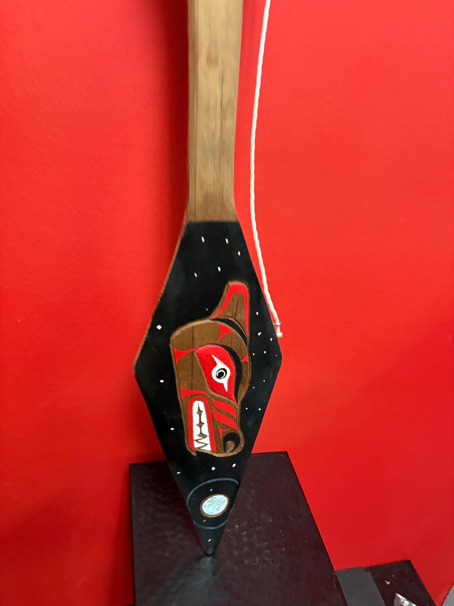 Fabulous indigenous first nations Pacific West Coast signed Wolf Thunderbird paddle 36 x 6 wide Unusual and cool wow