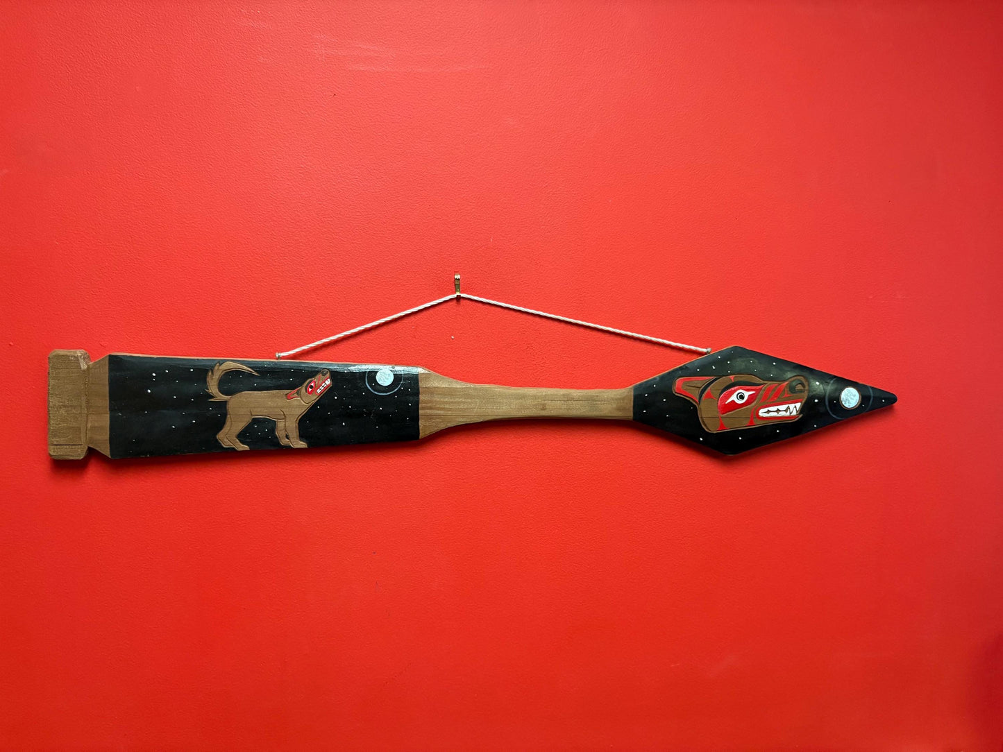 Fabulous indigenous first nations Pacific West Coast signed Wolf Thunderbird paddle 36 x 6 wide Unusual and cool wow