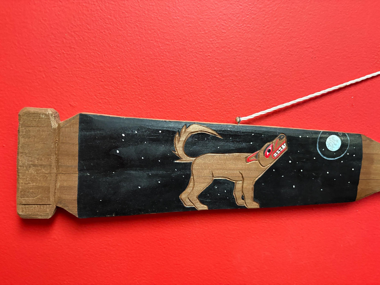 Fabulous indigenous first nations Pacific West Coast signed Wolf Thunderbird paddle 36 x 6 wide Unusual and cool wow