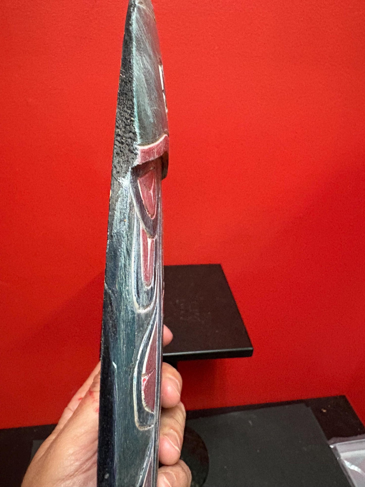 Lovely Unusual early indigenous painted wooden plaque of a fish — believed to be Canadian native — needs a hanger - 17 inches long