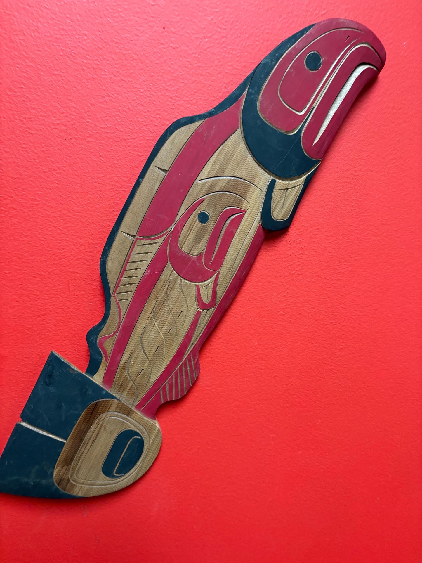 Stunning indigenous first nations pacific West Coast 18 x 5 high Pacific salmon by Tyrone Joseph great detail and imagery wow
