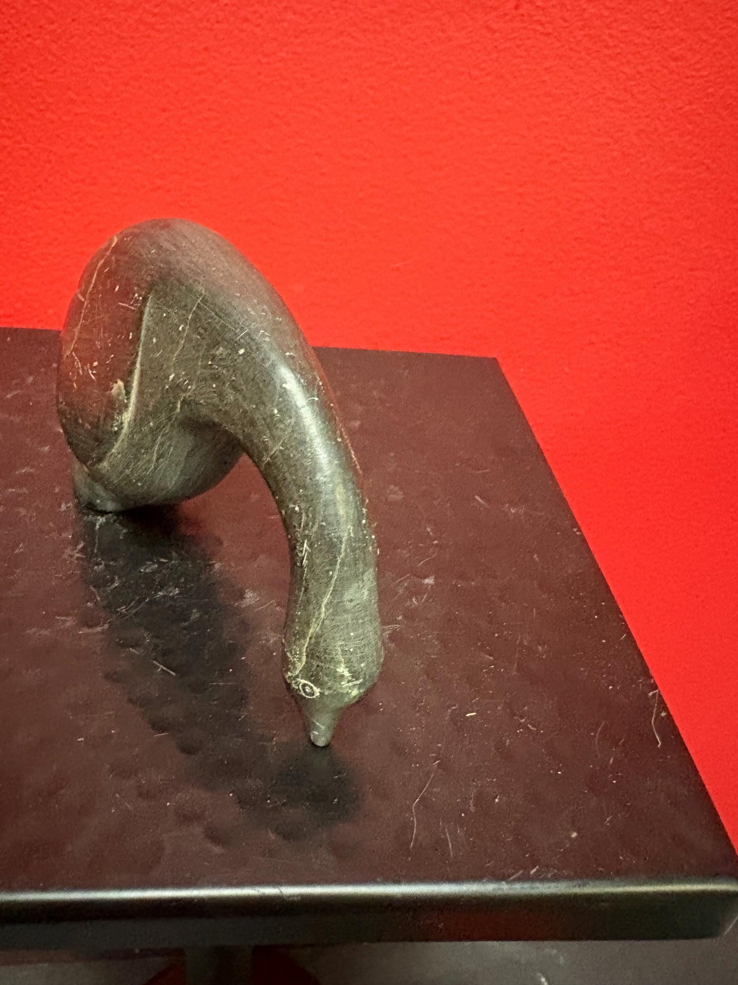 Stunning  5 x 3 high old signed indigenous soapstone bird with long neck  -  Unusual and cool