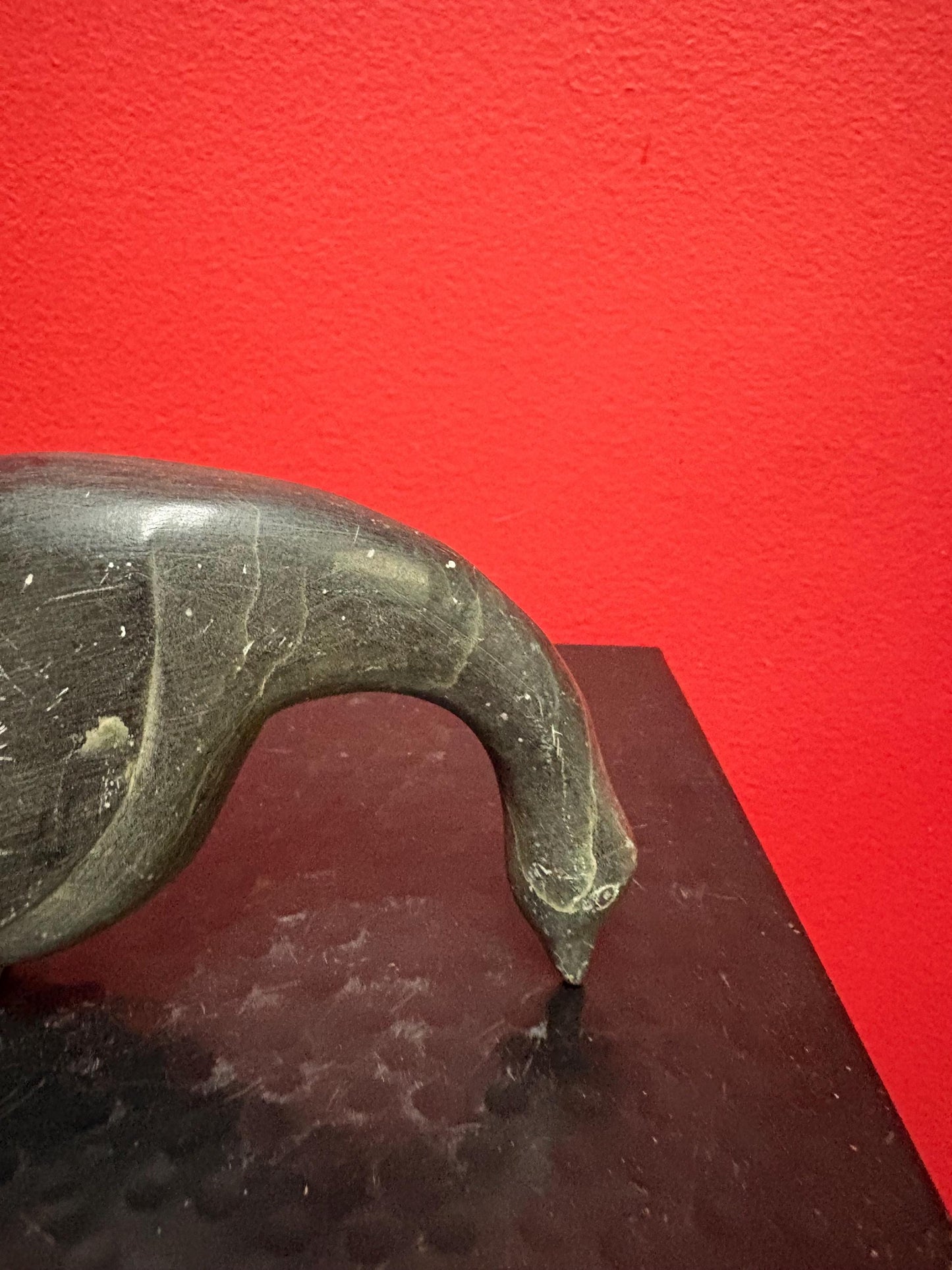 Stunning  5 x 3 high old signed indigenous soapstone bird with long neck  -  Unusual and cool