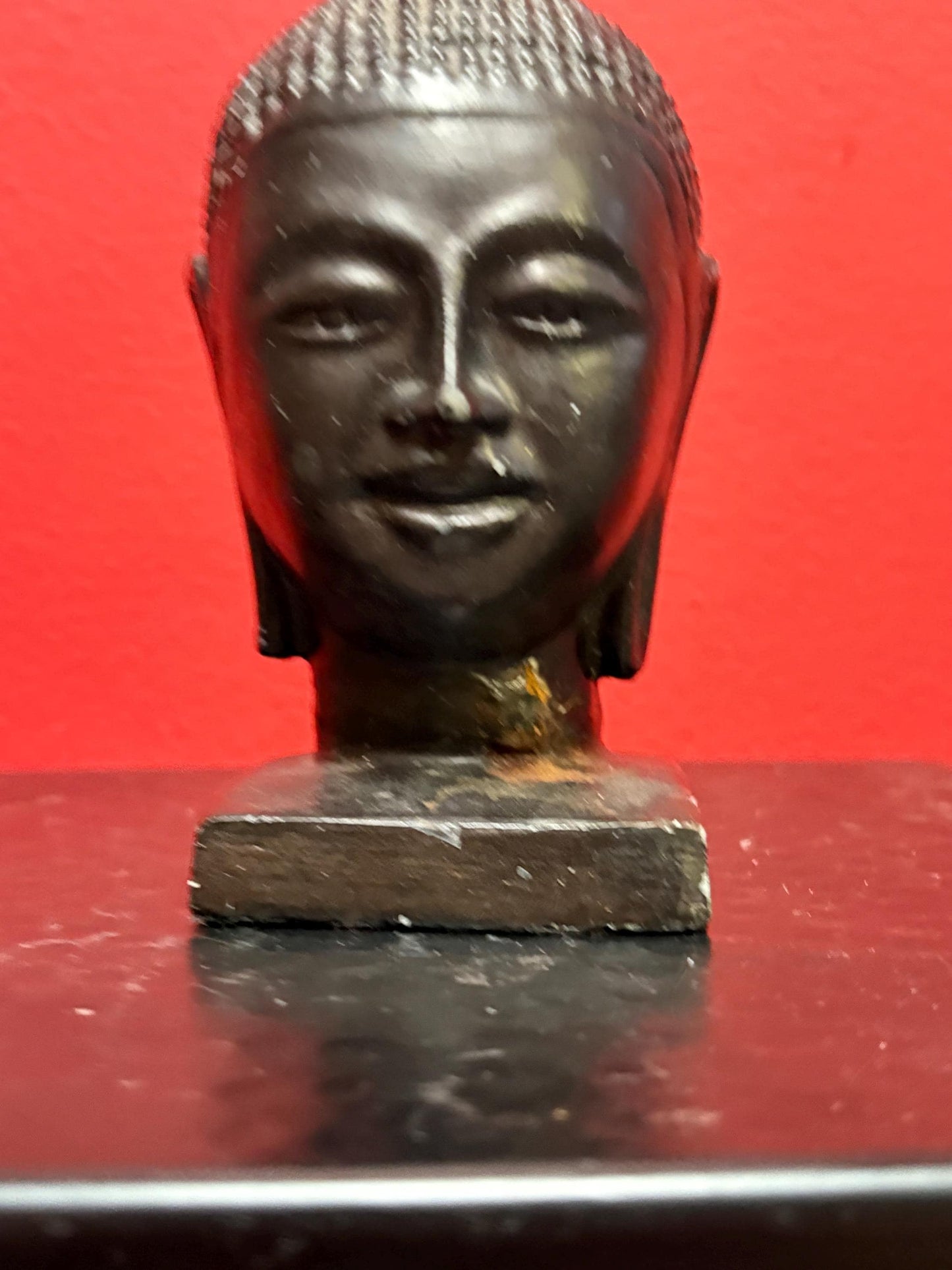 Older Asian cast-iron 6 inch high Buddha head with amazing patina  great gift