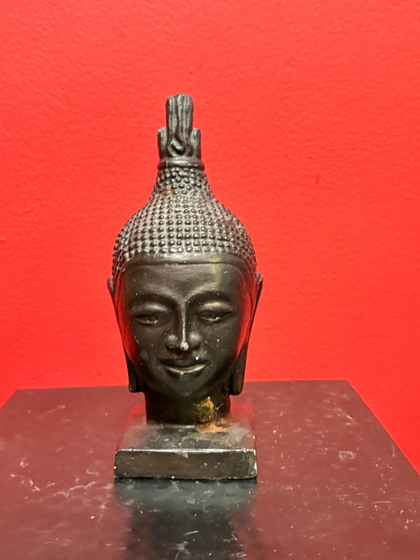 Older Asian cast-iron 6 inch high Buddha head with amazing patina  great gift
