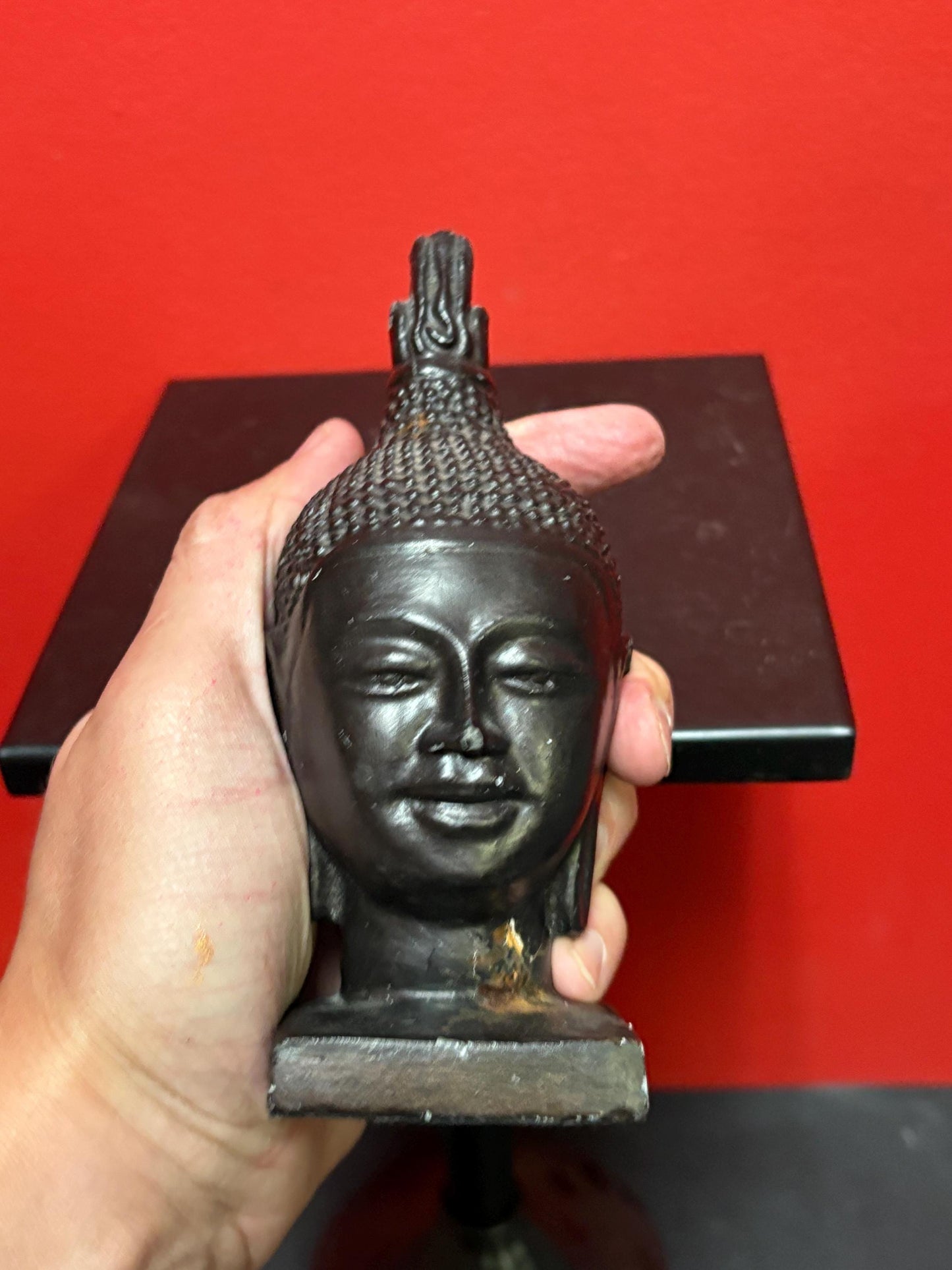 Older Asian cast-iron 6 inch high Buddha head with amazing patina  great gift