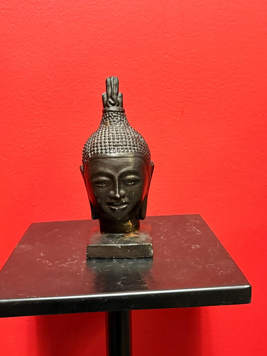 Older Asian cast-iron 6 inch high Buddha head with amazing patina  great gift
