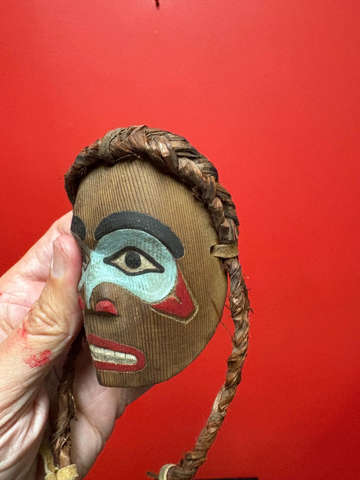 beautiful indigenous first nations Pacific Northwest coast 6 inch cedar and painted miniature mask  amazing detail