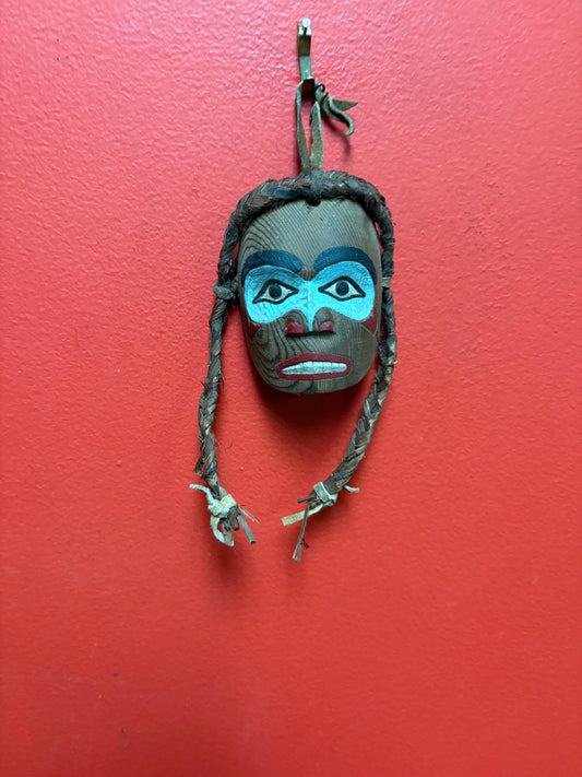 beautiful indigenous first nations Pacific Northwest coast 6 inch cedar and painted miniature mask  amazing detail