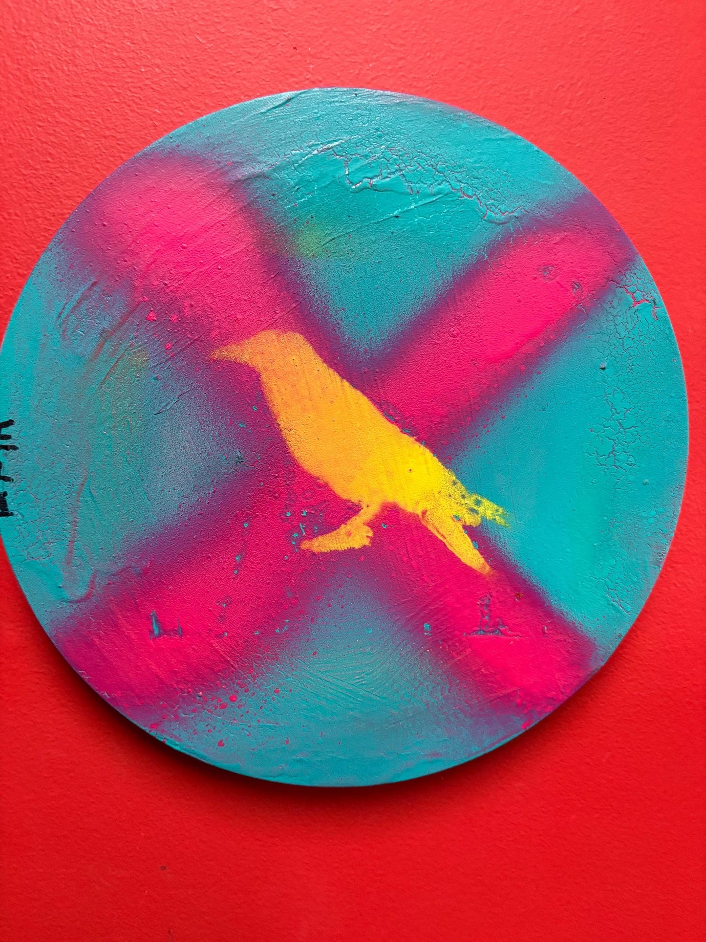 Beautiful original mixed media acrylic painting by visually impaired Canadian artist Eli St. John  12 x 12  inches - crow-