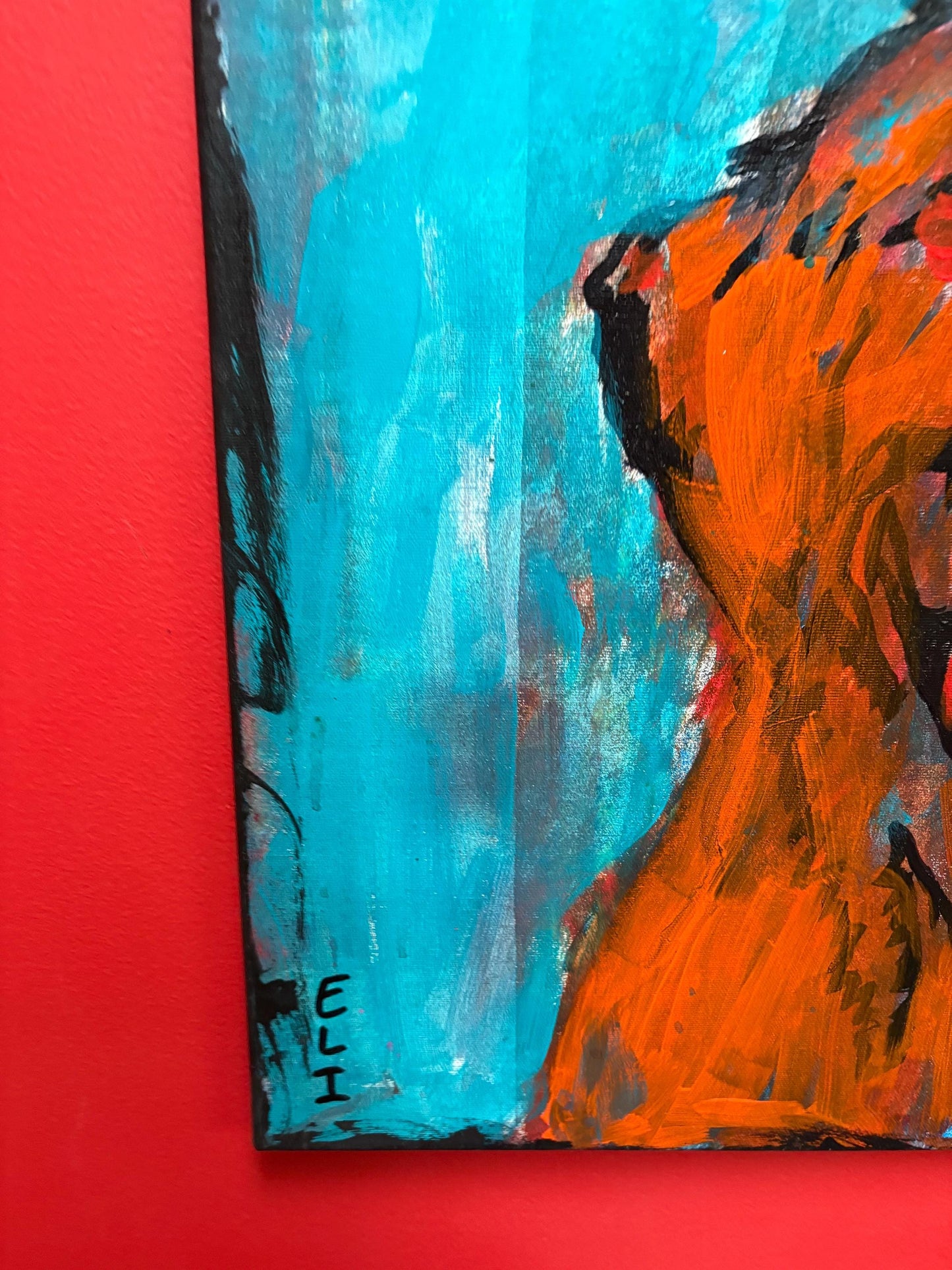 Beautiful original mixed media acrylic painting by visually impaired Canadian artist Eli St. John  doggy - 24 x 18 inches - wow