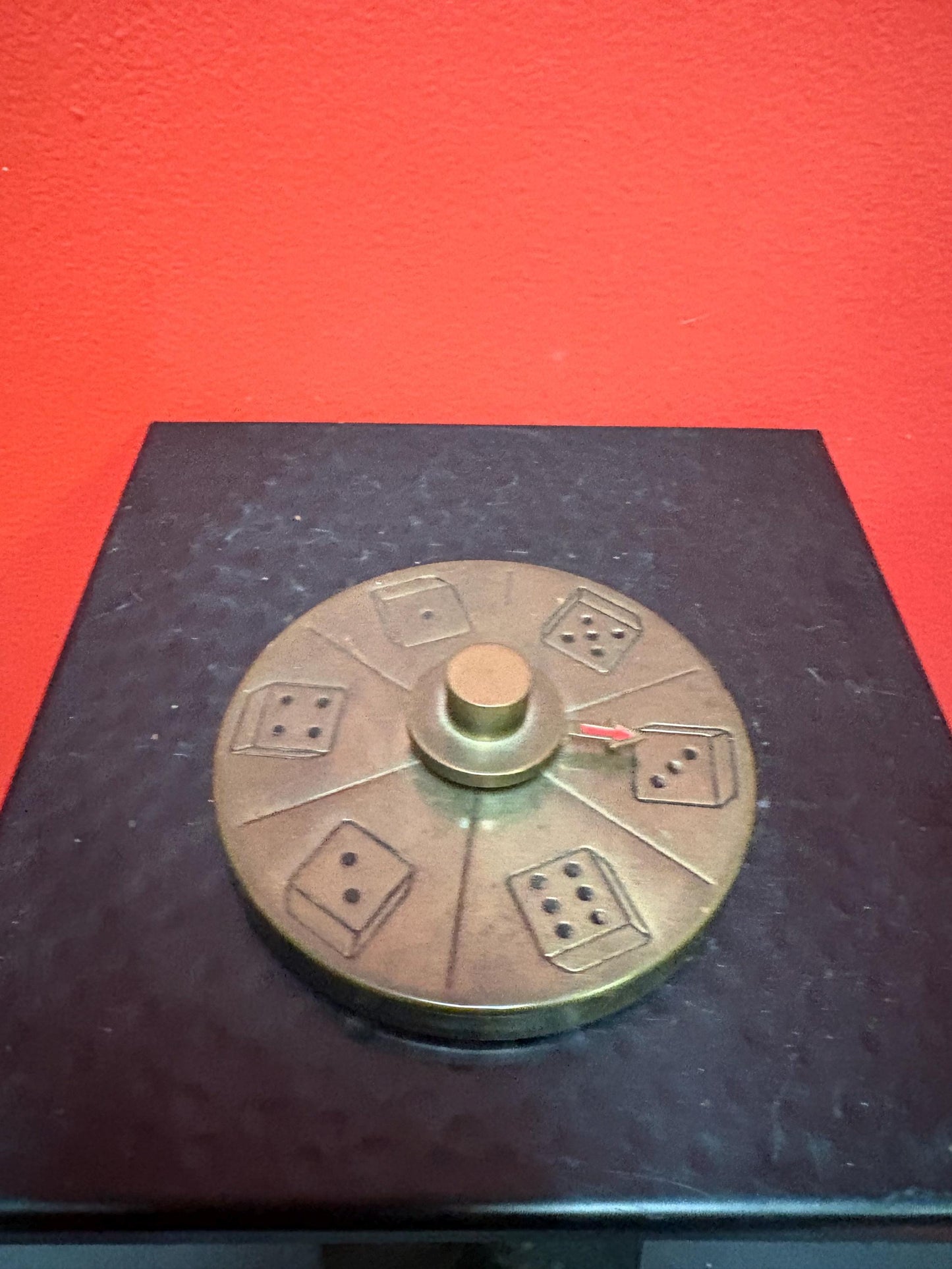 Beautiful antique 4 1/2 inch wide brass dice spinner very cool gift