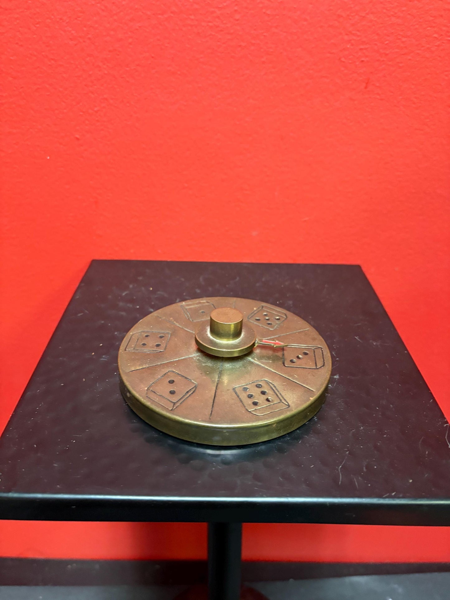 Beautiful antique 4 1/2 inch wide brass dice spinner very cool gift