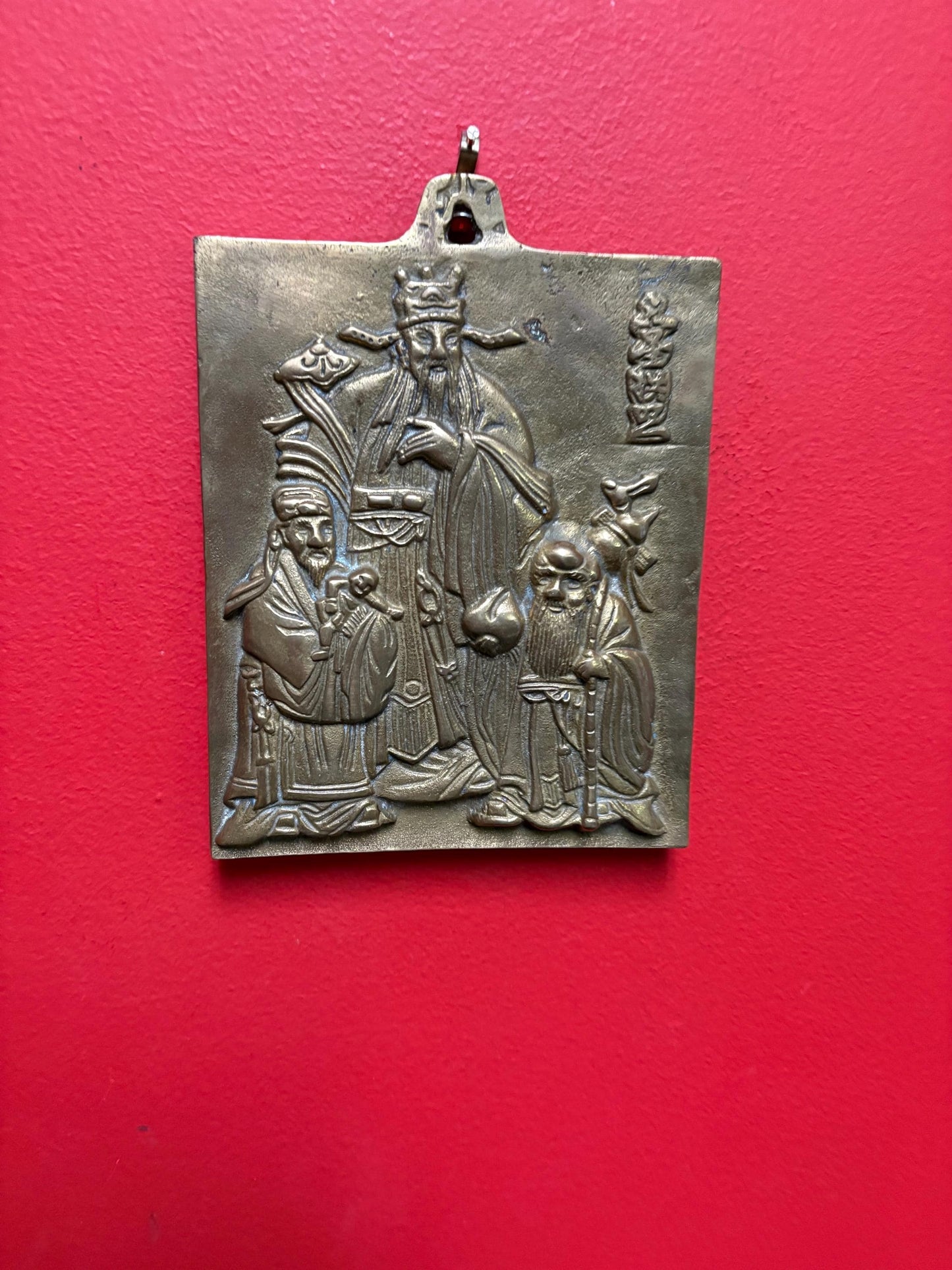 Stunning heavy Chinese signed brass wall plaque of Confucius - 8 x 6 wide  great quality and detail