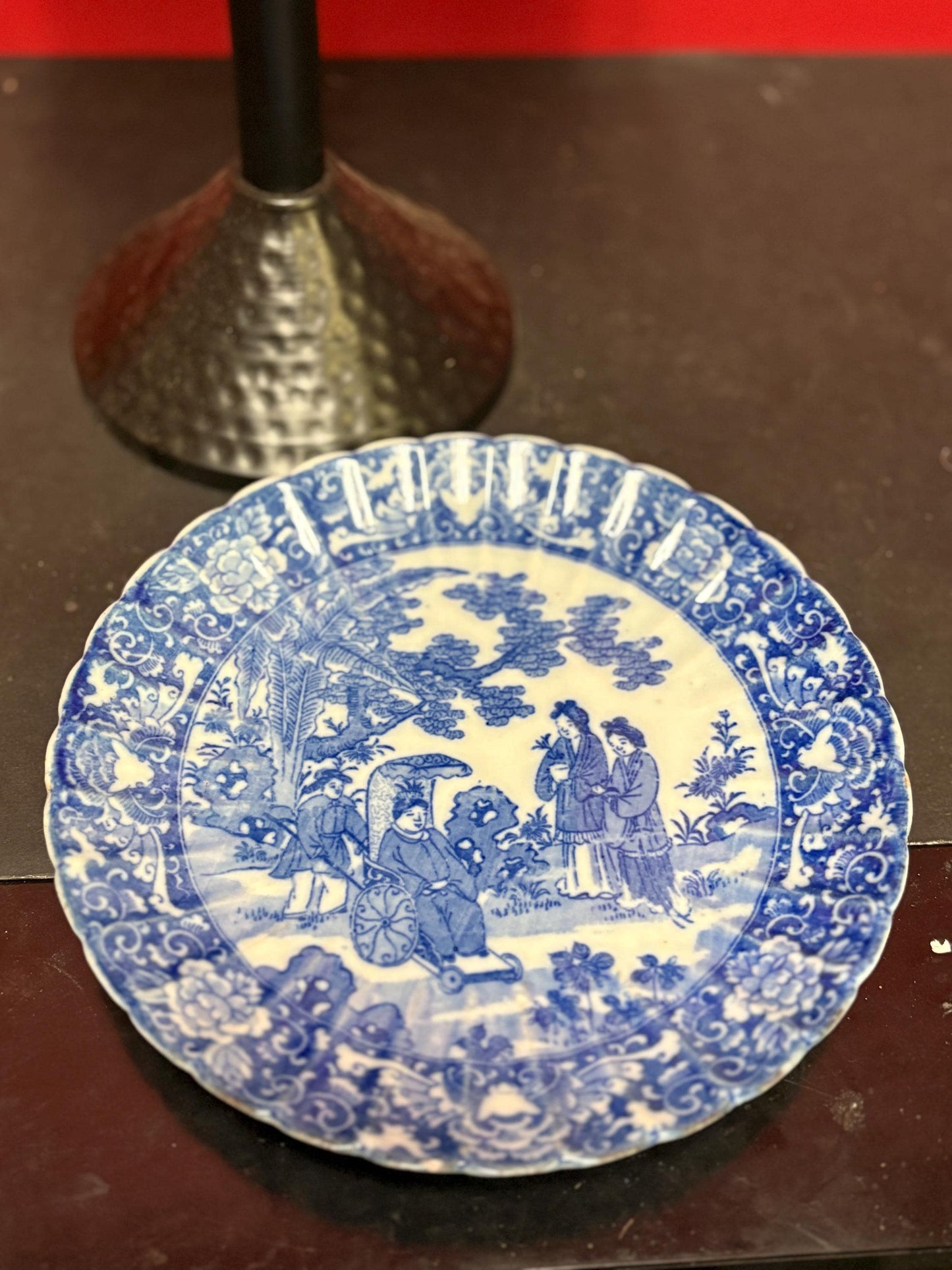 fabulous  early 19 century signed Chinese blue and white plate in mint condition