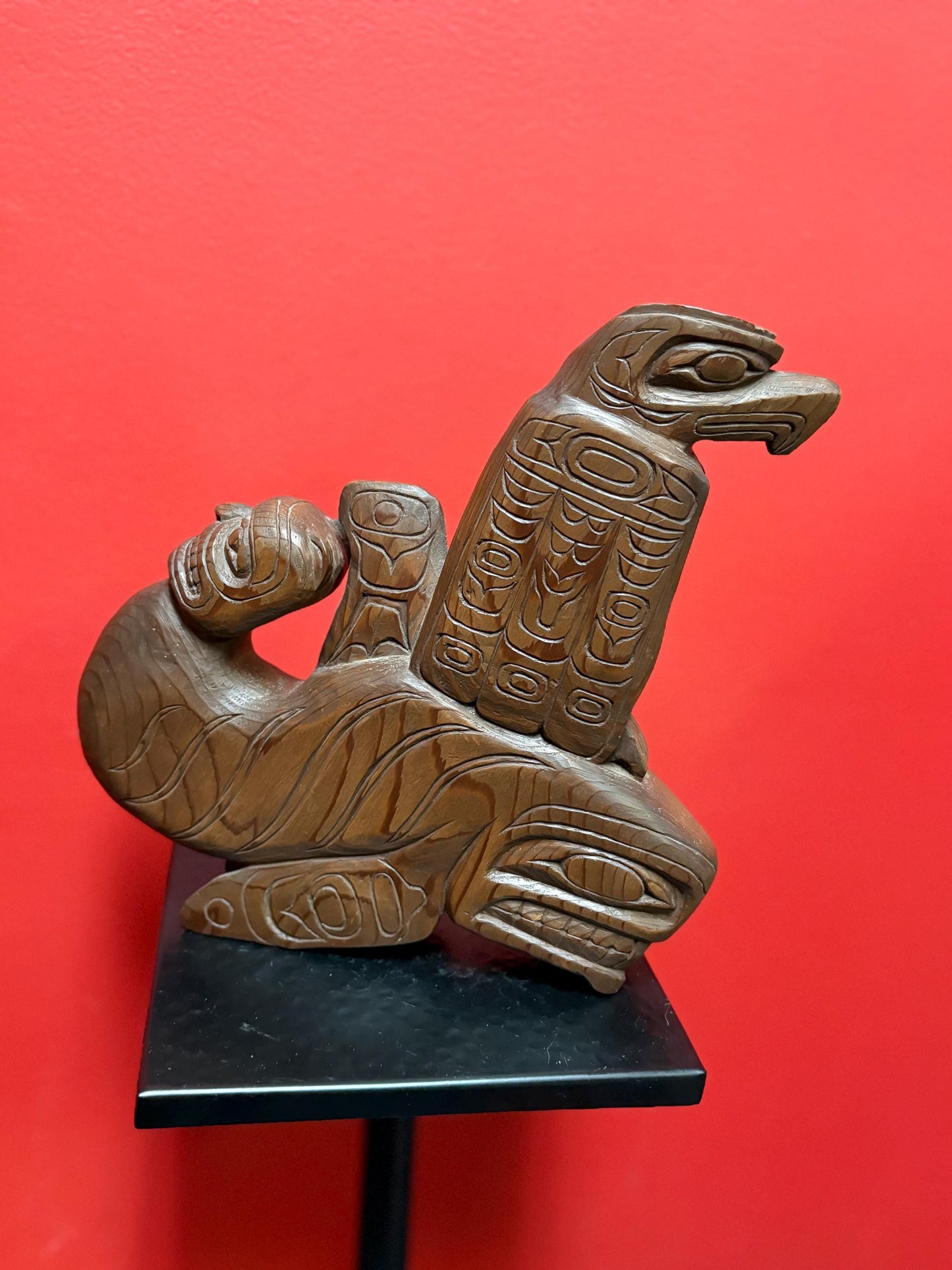 Magnificent indigenous first nations pacific north West Coast 10 x 10 3-D carving of Eagle human killer whale transformation wow
