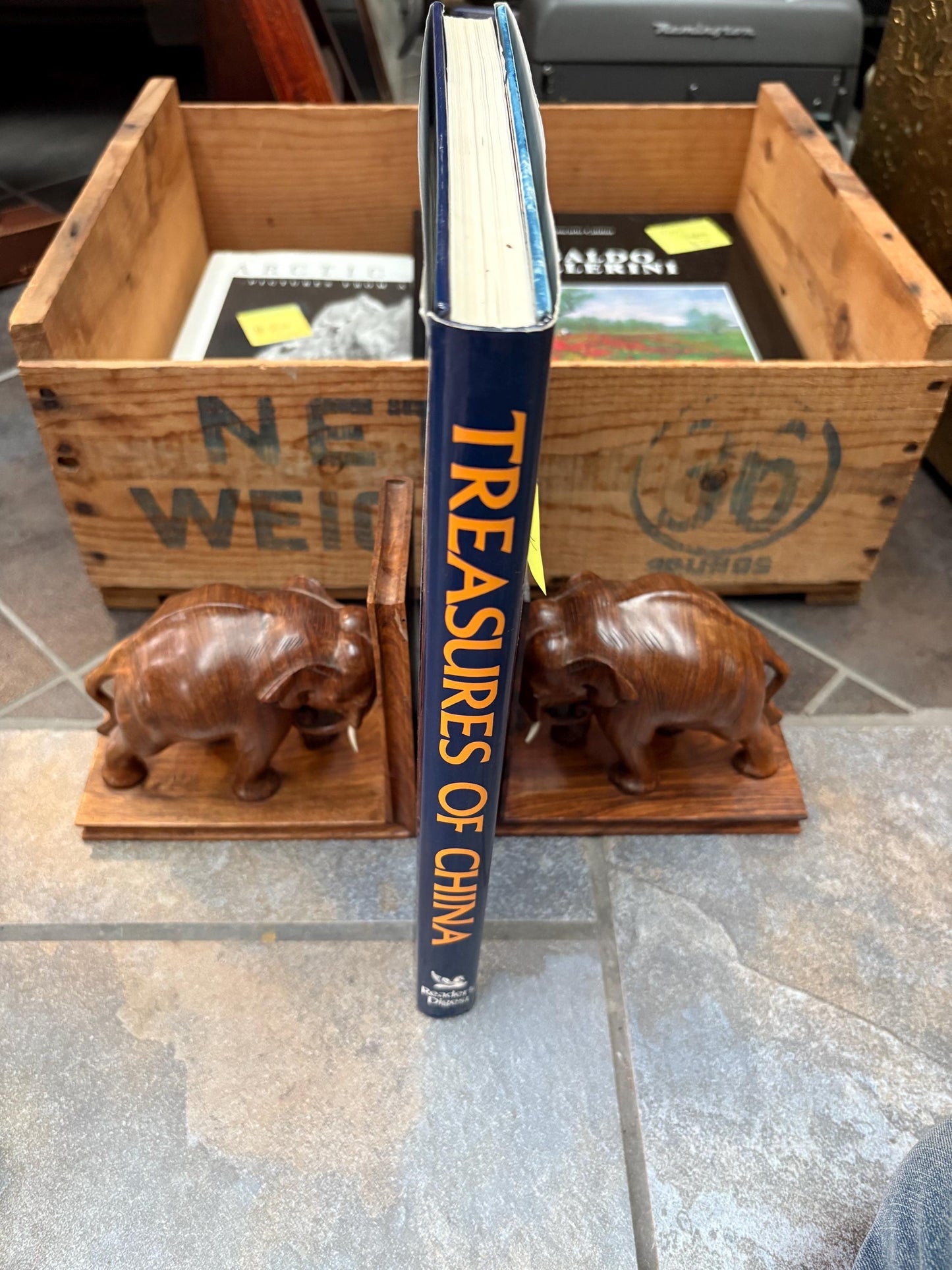 Amazing pair of Asian wood elephant bookends -  each 6 x 7 inches high  wonderful look and condition