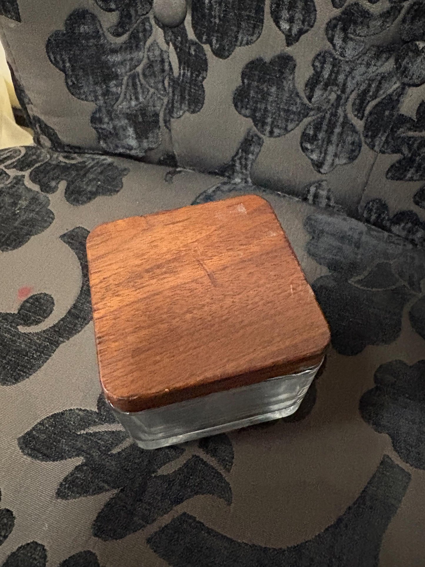 Vintage MCM vinatge teak lidded glass jar  3 x 3 x 3  wonderful quality and condition and ready to gift or use