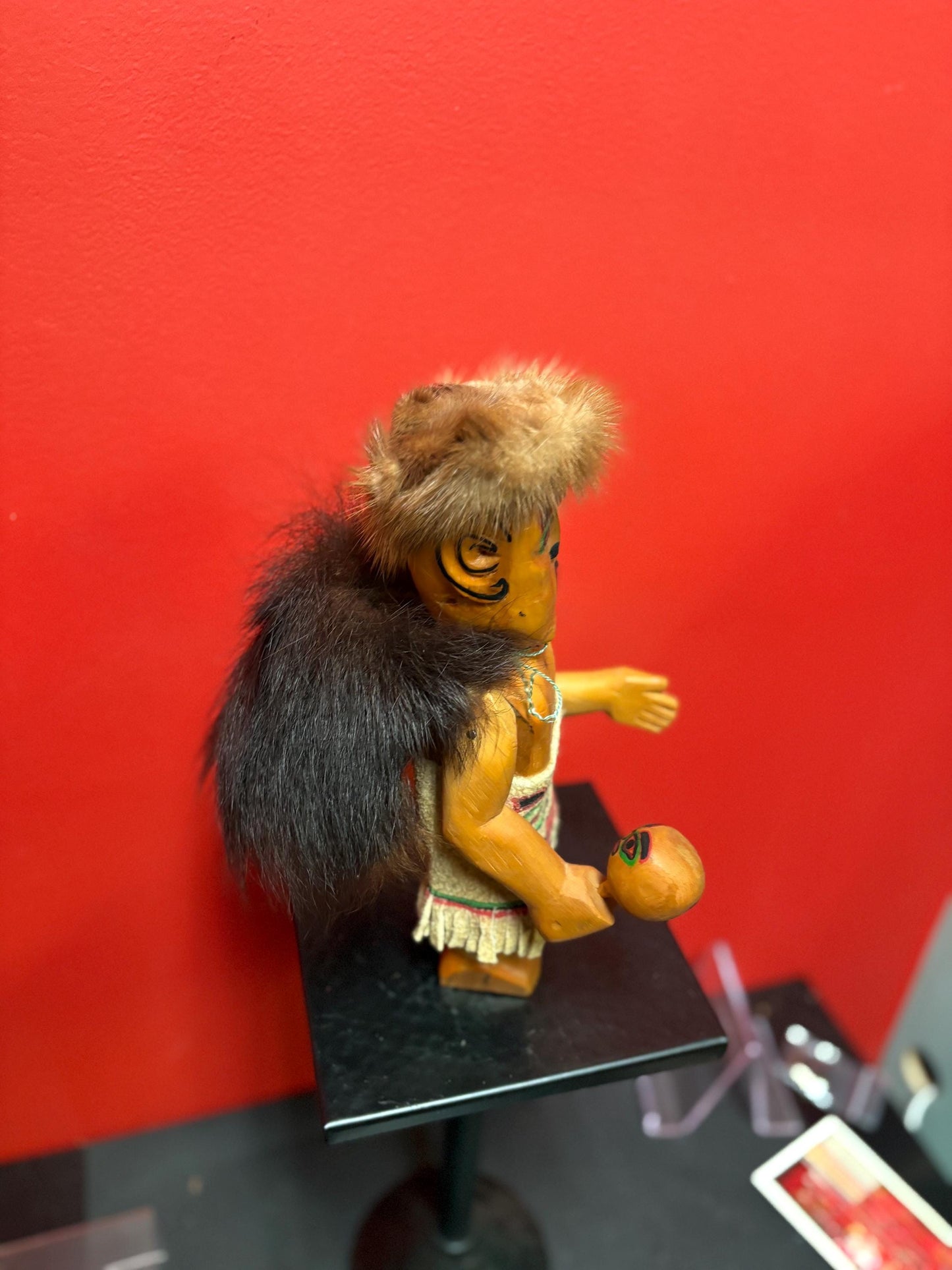 Stunning museum quality antique indigenous First Nations Pacific Northwest coast dancing doll with original fur cape  wow -