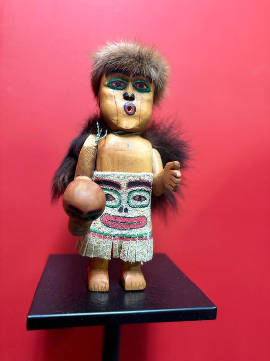 Stunning museum quality antique indigenous First Nations Pacific Northwest coast dancing doll with original fur cape  wow -
