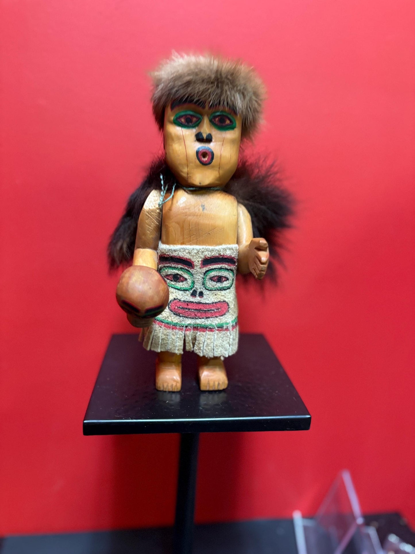 Stunning museum quality antique indigenous First Nations Pacific Northwest coast dancing doll with original fur cape  wow -