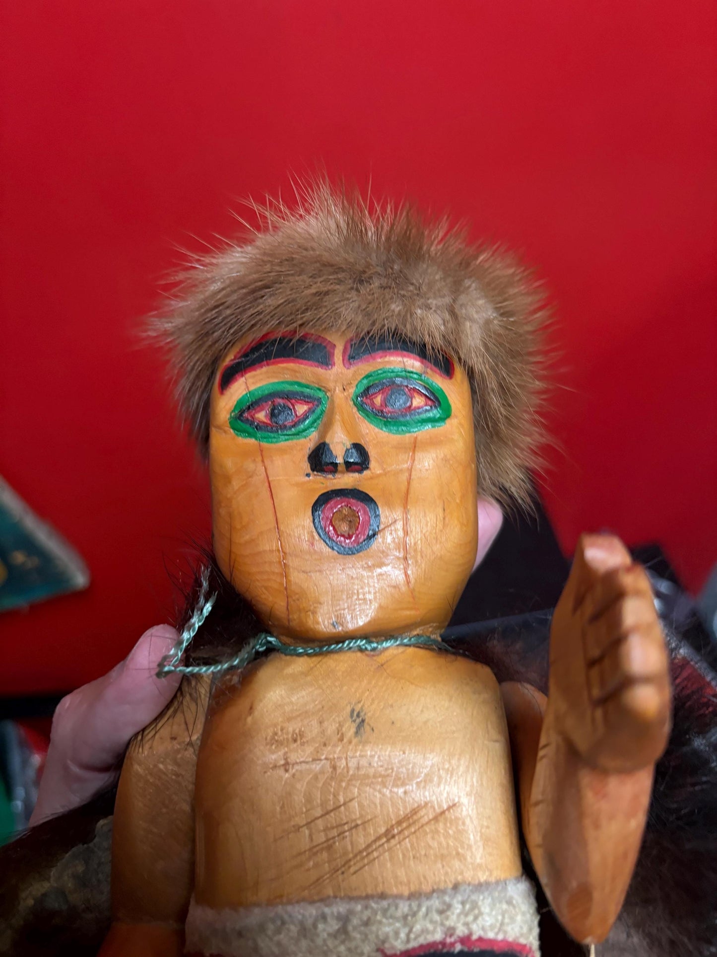 Stunning museum quality antique indigenous First Nations Pacific Northwest coast dancing doll with original fur cape  wow -