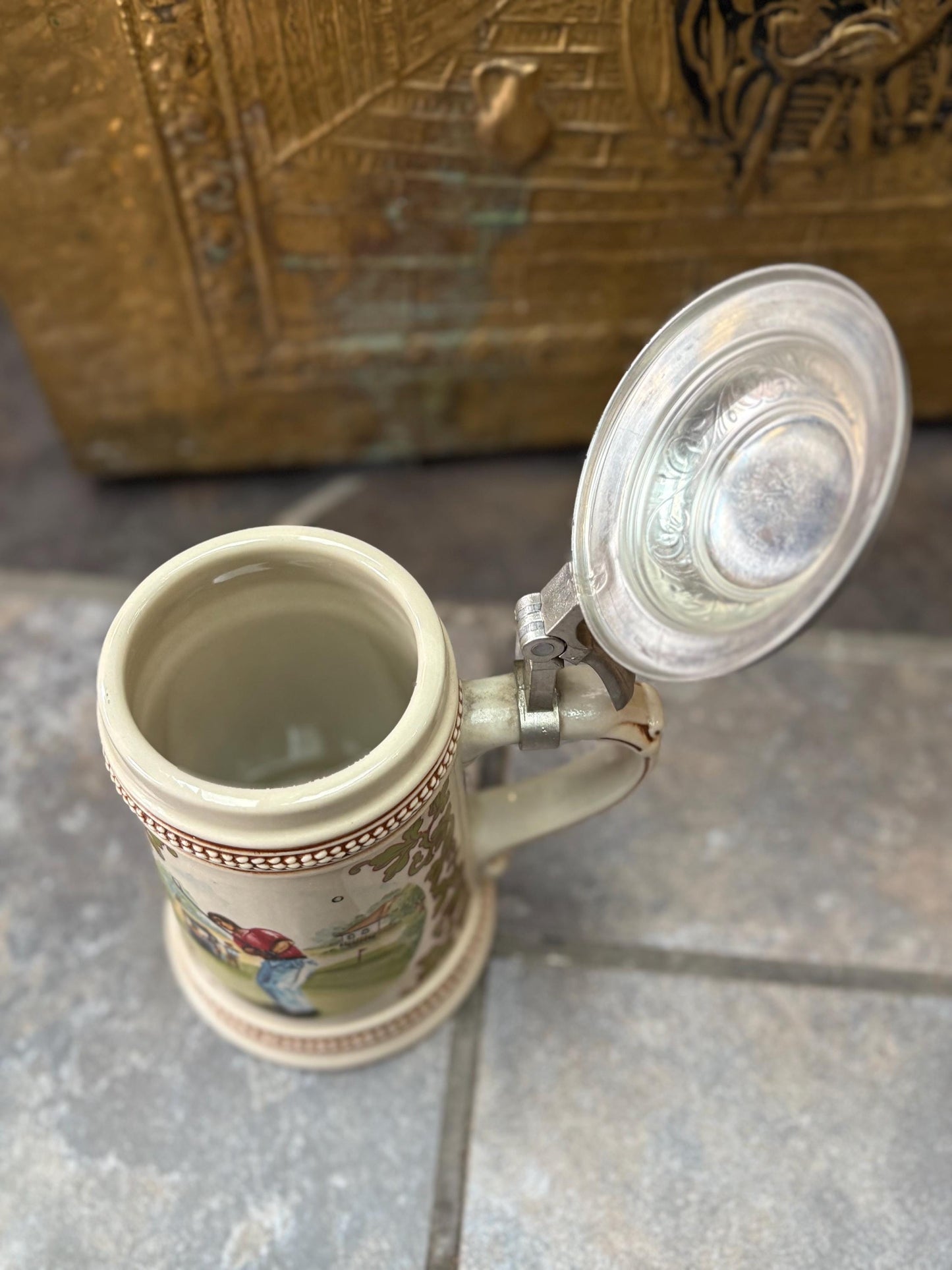 Beautiful vintage European 8 inch tall golfing stein  great condition  ready to use or gift