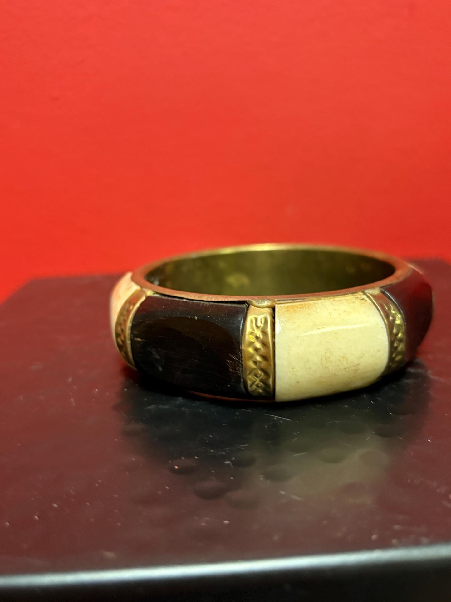 Beautiful vintage brass and bone Persian bracelet  3 inches across  great gift