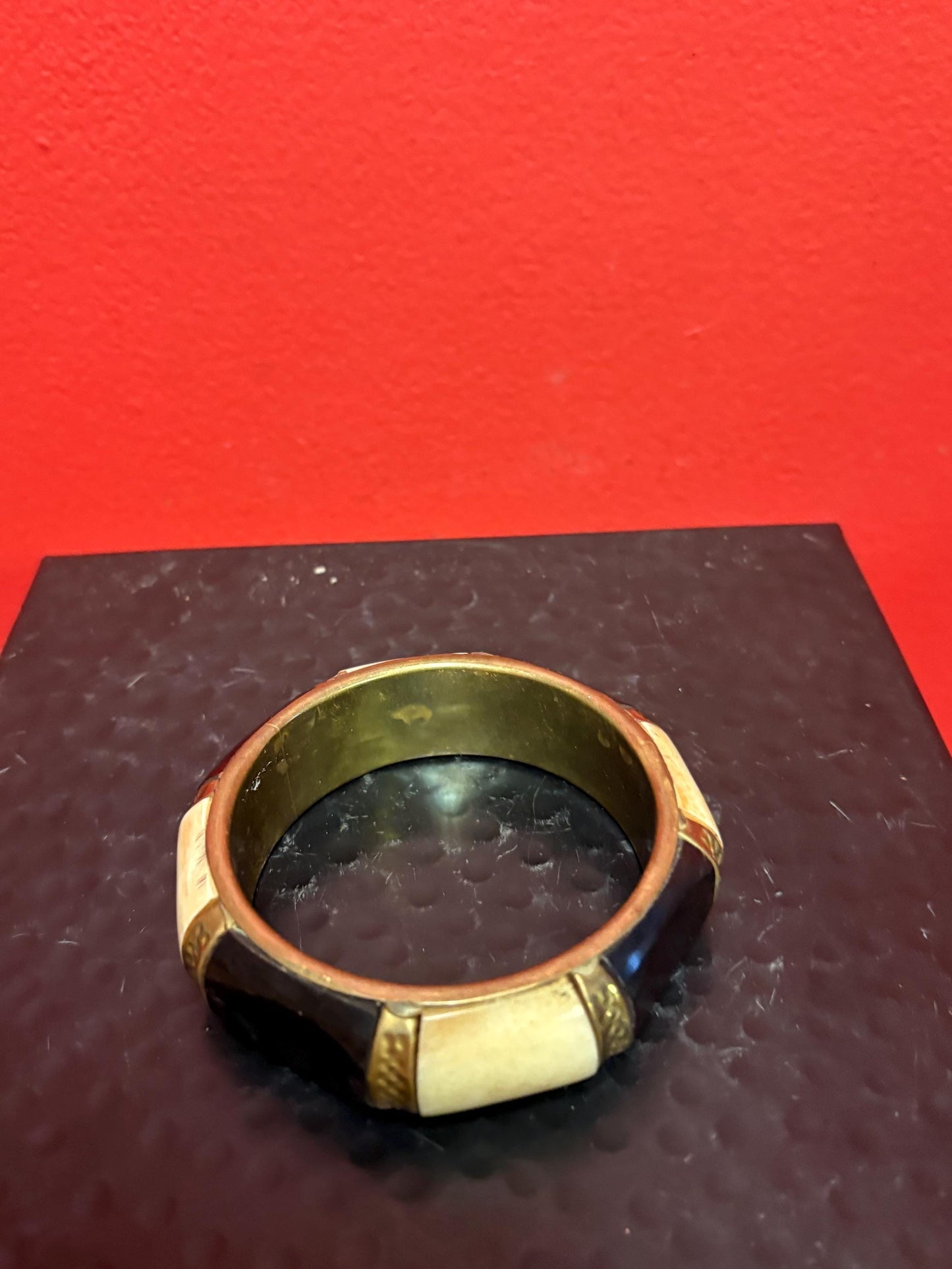 Beautiful vintage brass and bone Persian bracelet  3 inches across  great gift