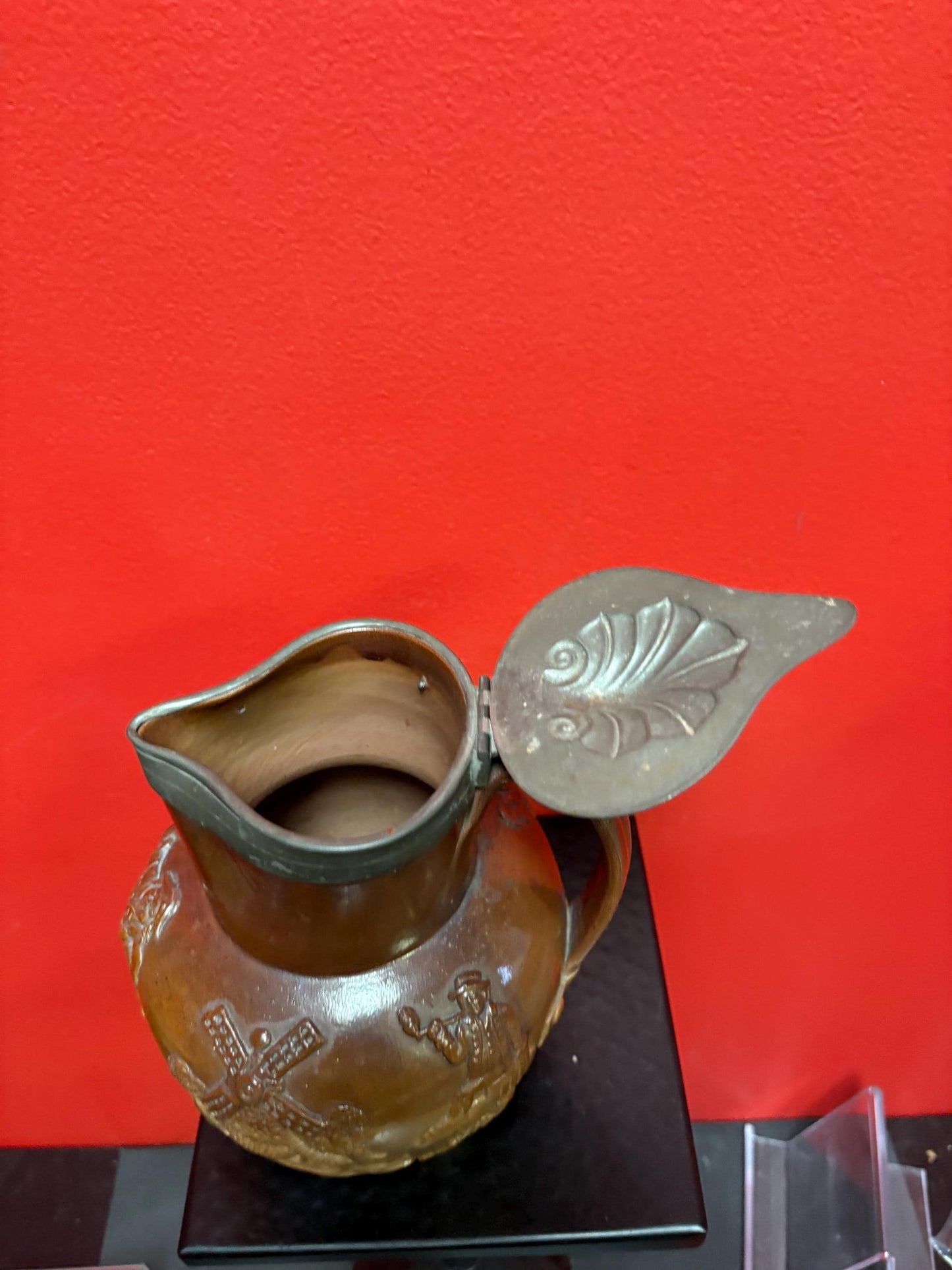 Beautiful English antique Royal Doulton style jug with pewter top great condition 8 inches tall- pewter top little loose hunting scene