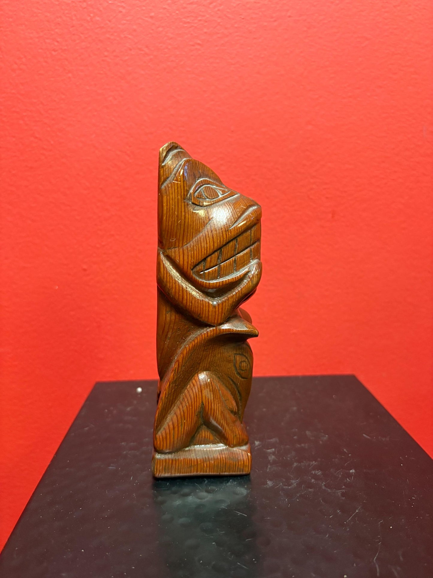 Lovely 6 inch indigenous first Nations, Pacific NorthwestCoast beaver killer whale transformation totem with honey glaze finish