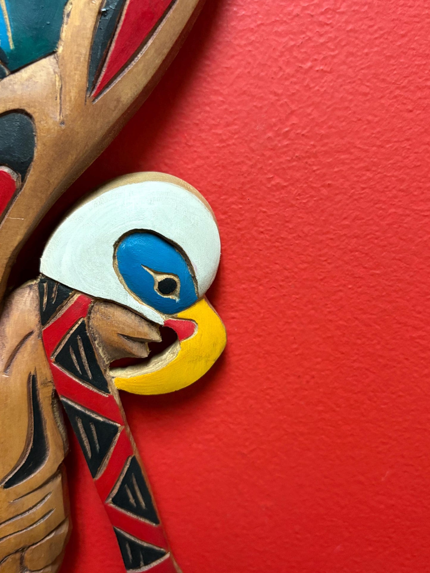 Magnificent 22 x 5 indigenous first nations Pacific Northwest Coast unsigned Eagle Man transformation plaque - amazing detail - wow