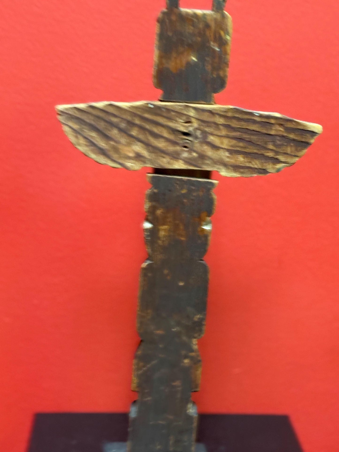 Stunning antique polychrome indigenous first nation pacific north West Coast 12 1/2 x 6 wide totem pole  wonderful condition wow piece -