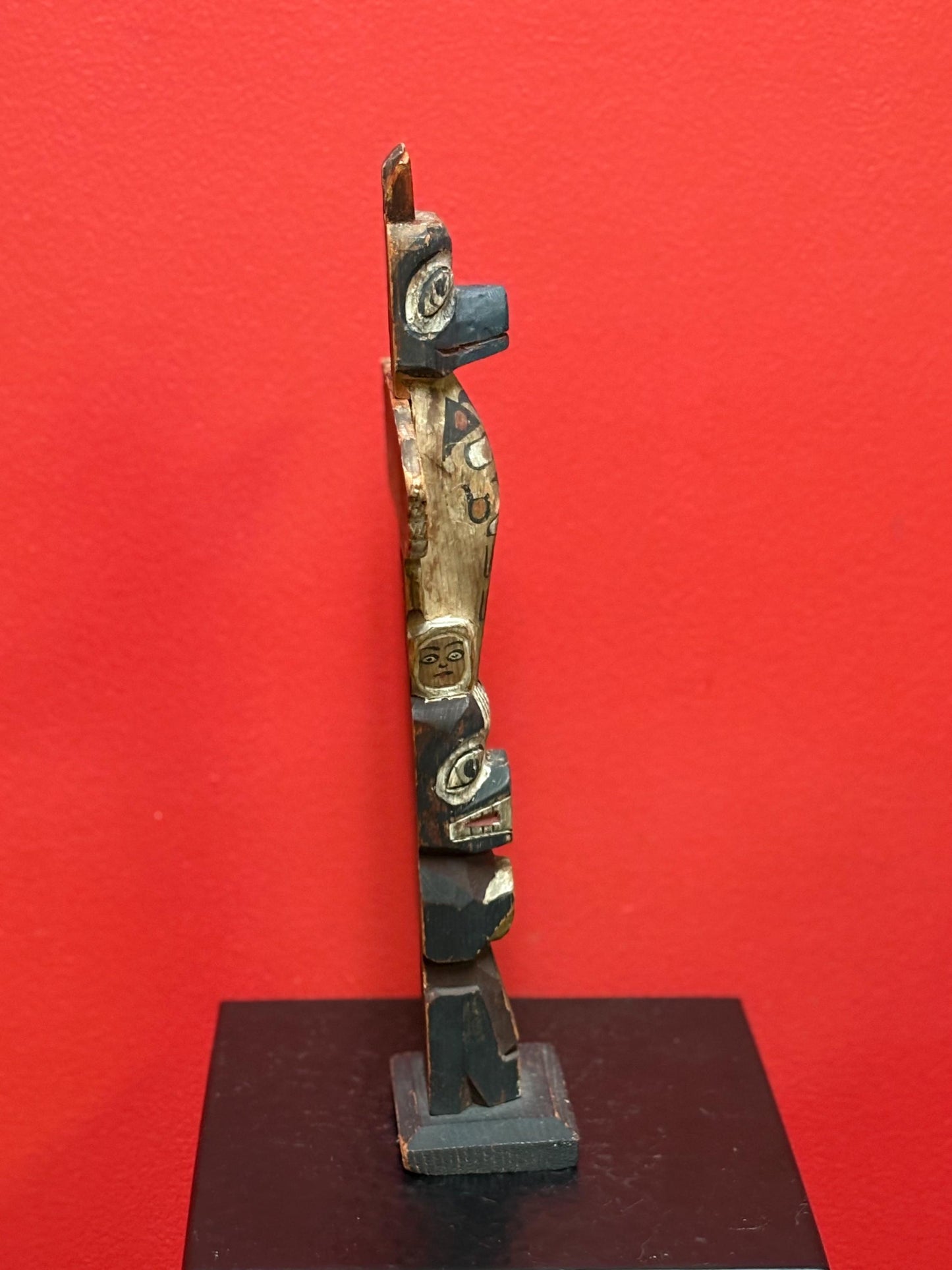 Stunning antique polychrome indigenous first nation pacific north West Coast 12 1/2 x 6 wide totem pole  wonderful condition wow piece -