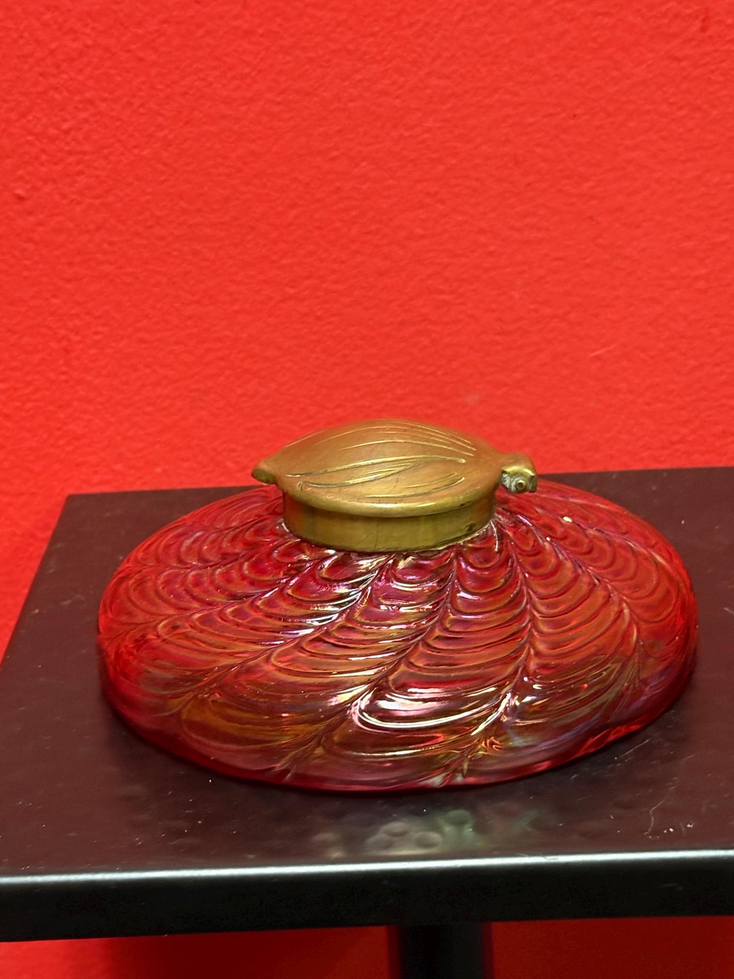 Magnificent Kralik Loetz authentic art nouveau inkwell with bronze top fabulous colour and condition  wow   5 x 2 1/2 high