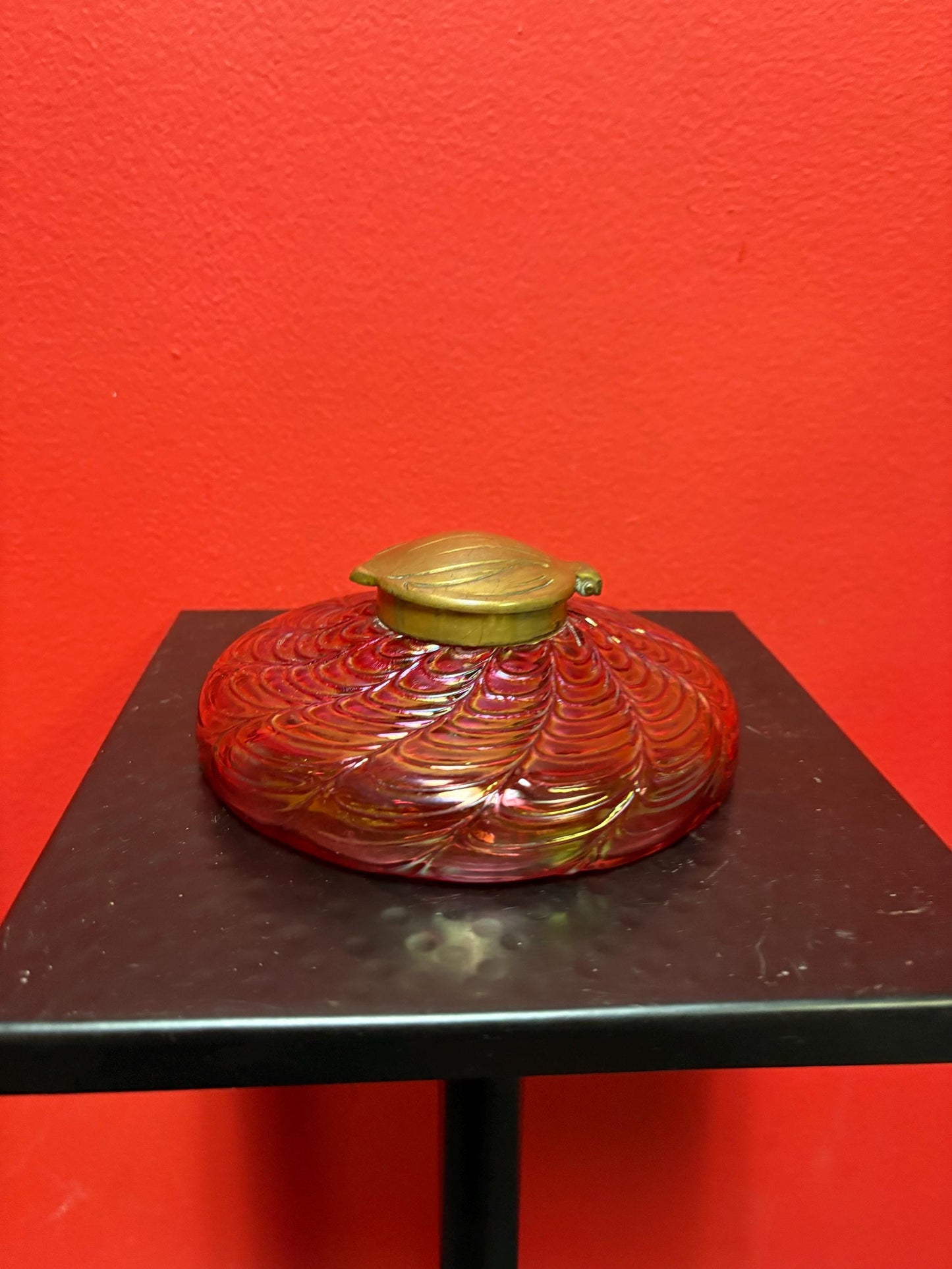 Magnificent Kralik Loetz authentic art nouveau inkwell with bronze top fabulous colour and condition  wow   5 x 2 1/2 high