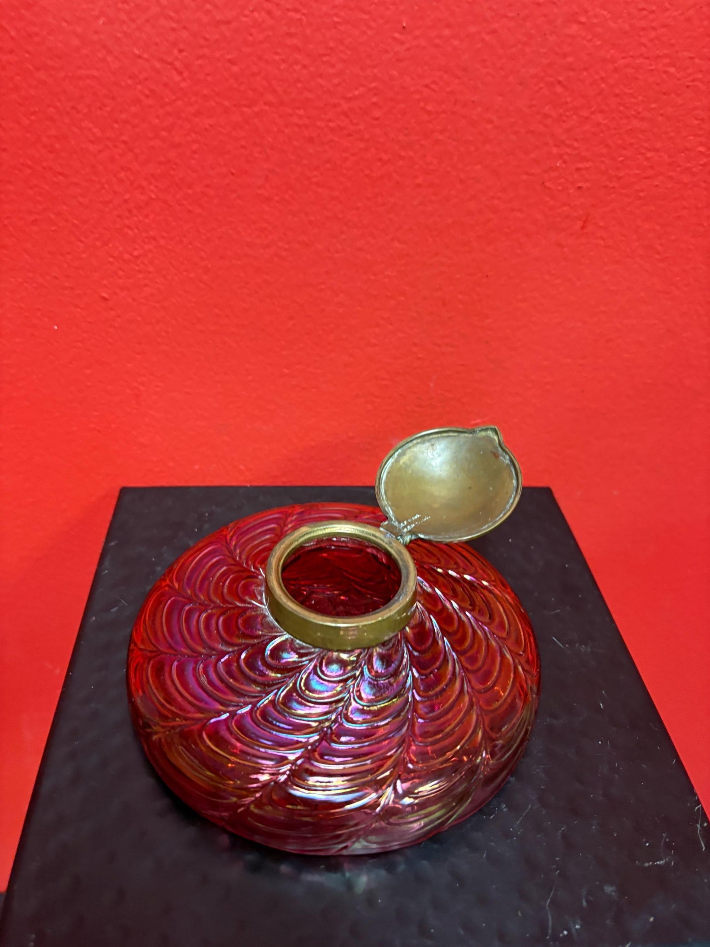 Magnificent Kralik Loetz authentic art nouveau inkwell with bronze top fabulous colour and condition  wow   5 x 2 1/2 high