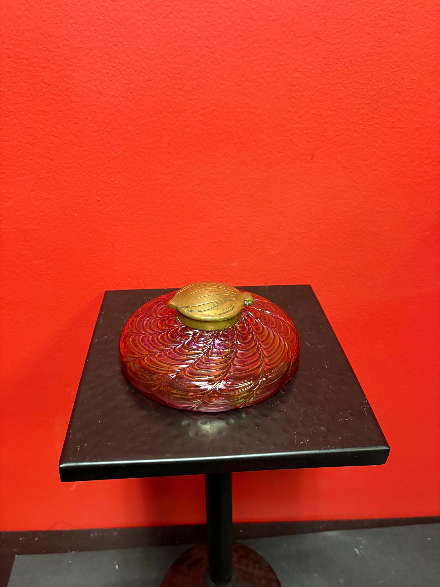 Magnificent Kralik Loetz authentic art nouveau inkwell with bronze top fabulous colour and condition  wow   5 x 2 1/2 high