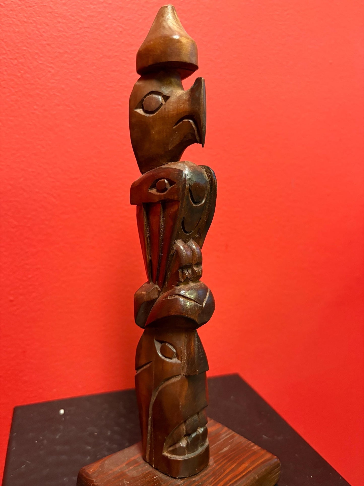 Signed stunning 10 inch carved indigenous First Nations northwest coast carved transformation totem pole with amazing detail! Great value
