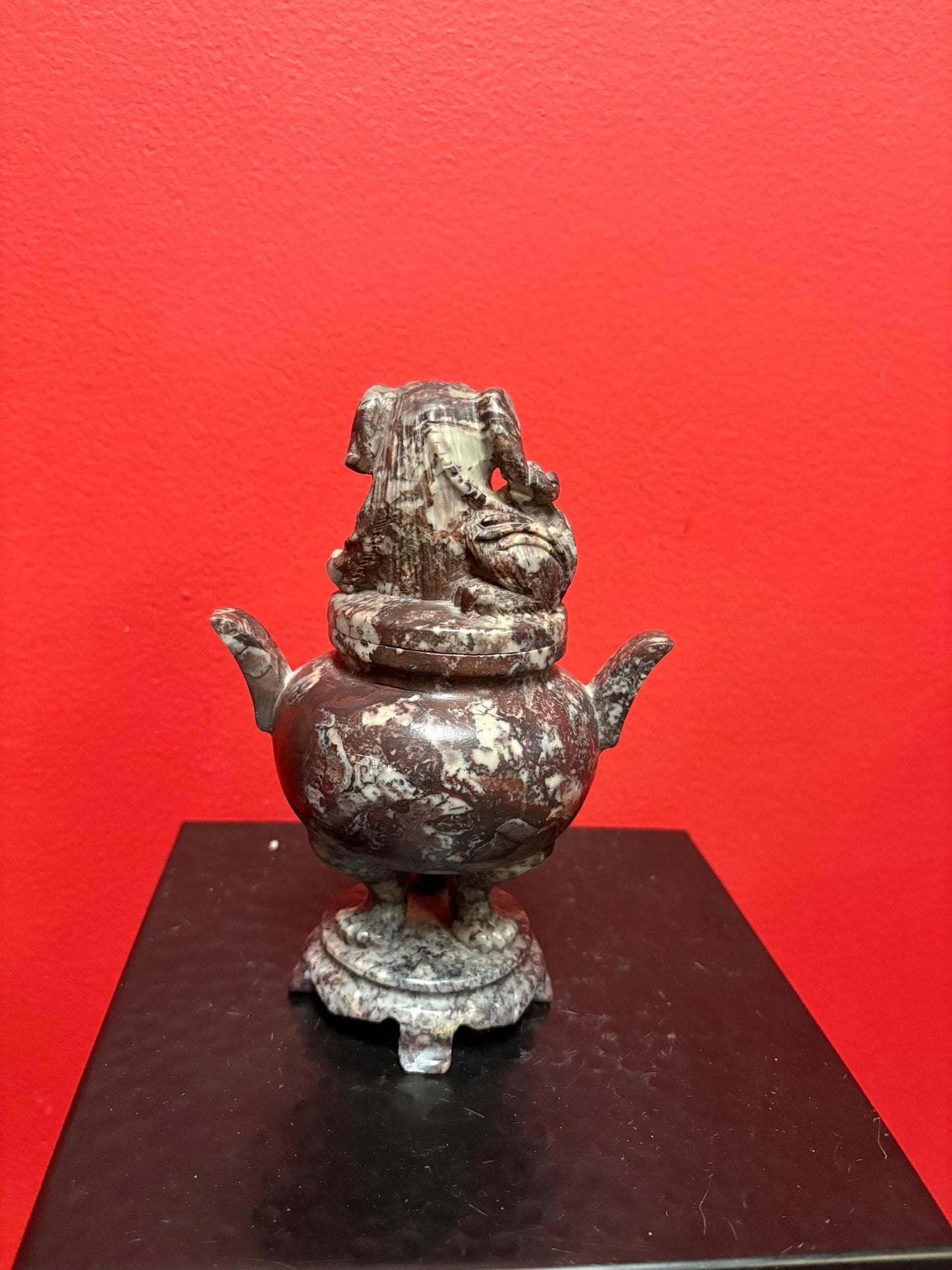 Spectacular 7 inch tall stone Chinese foo dog container  amazing detail  heavy - great value