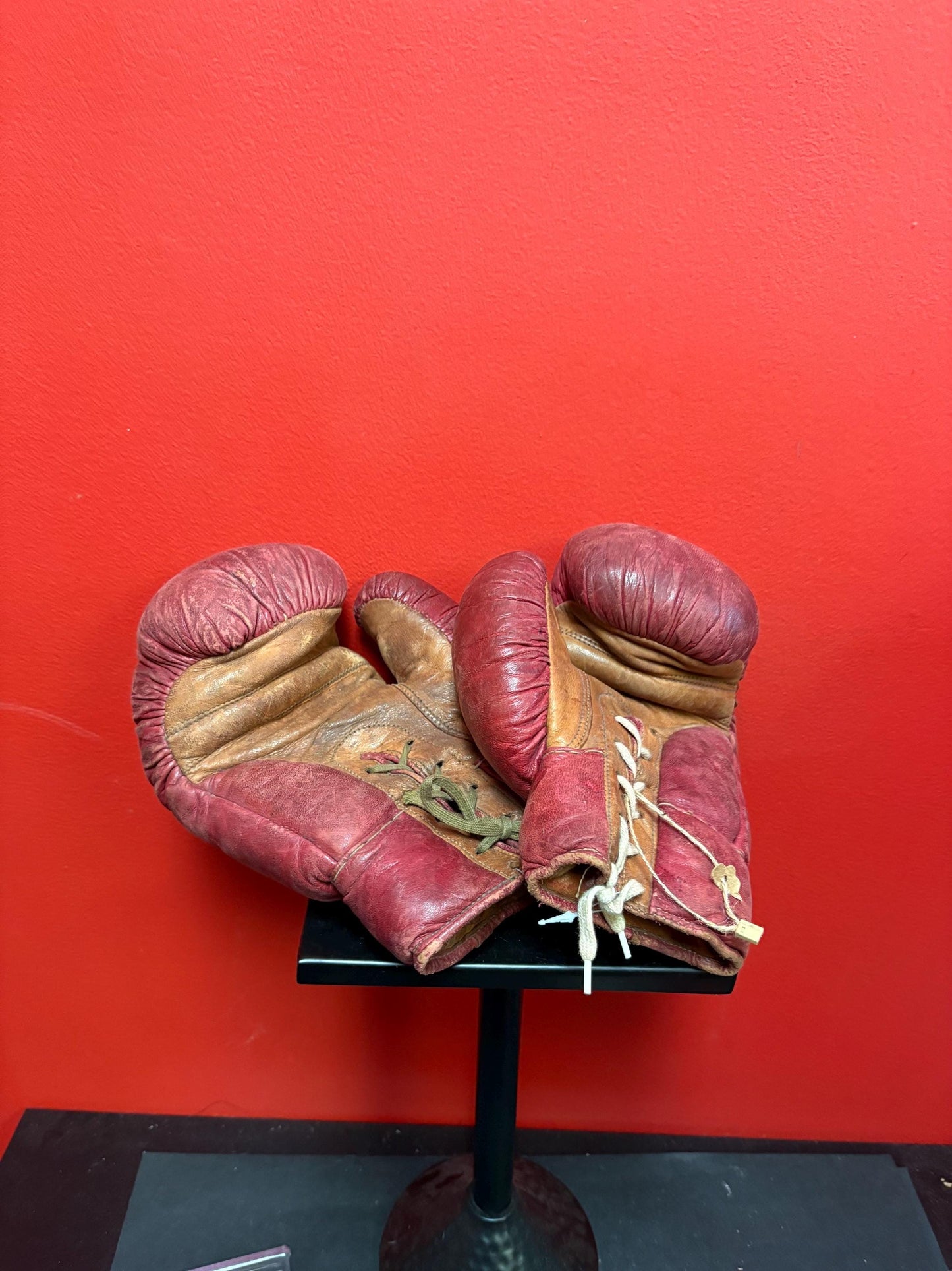 Amazing pair of 9 inch long antique leather boxing gloves  great condition for age  see photos  perfect gift