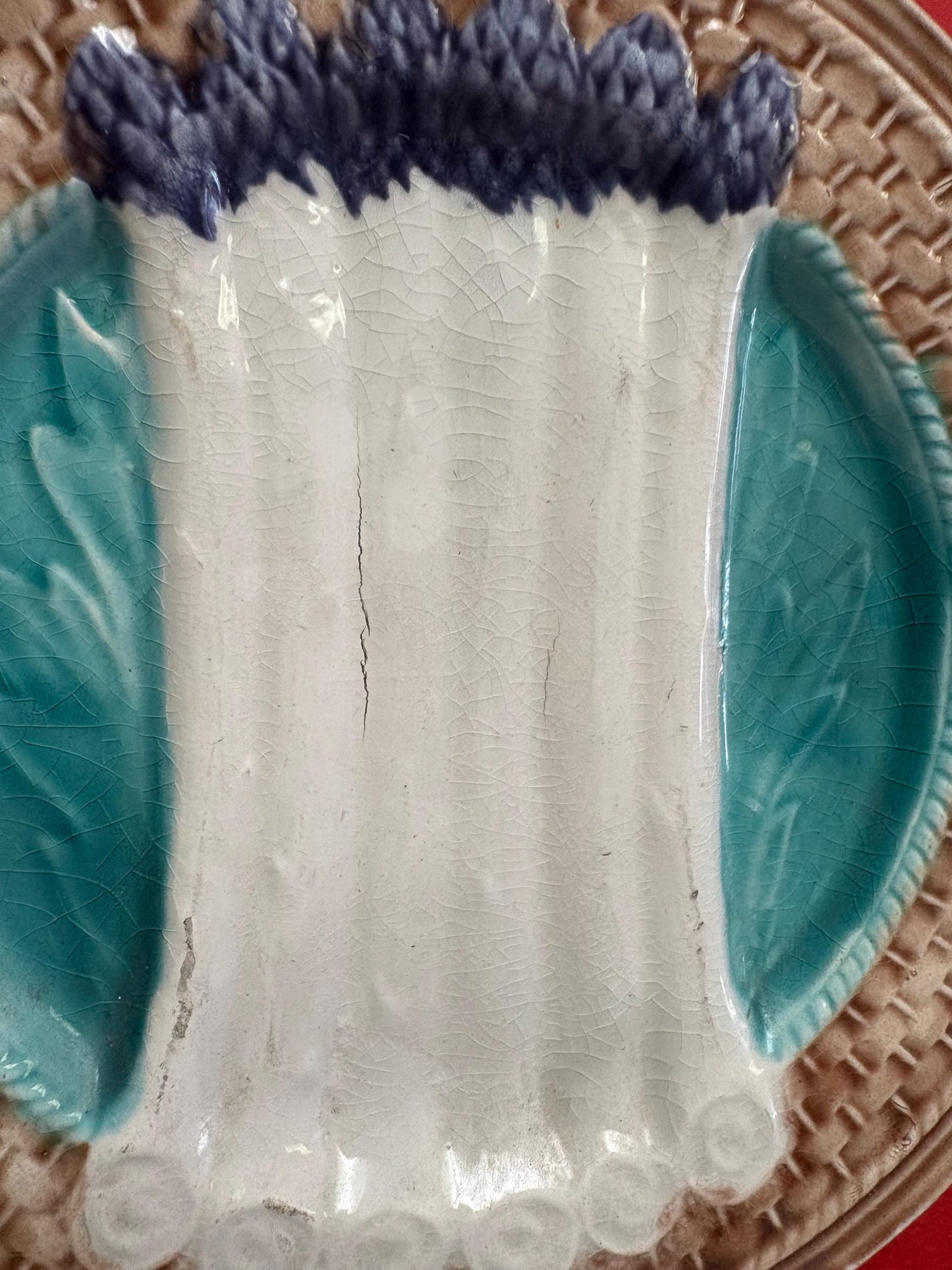 Beautiful 9 inch metal French majolica plate ready to hang - good condition but see photos