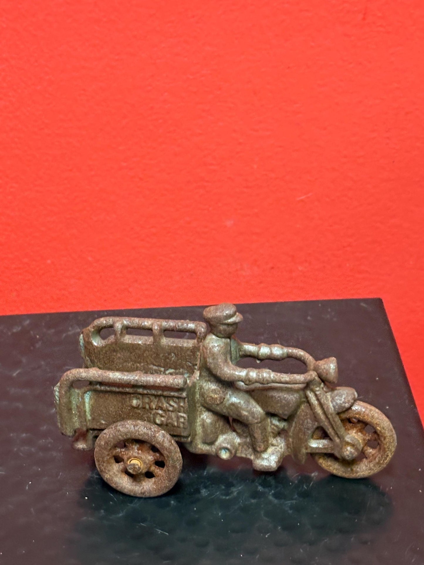 Lovely antique hubley cast iron crash car rare 5 by 3 inches high amazing patina and detail - wow