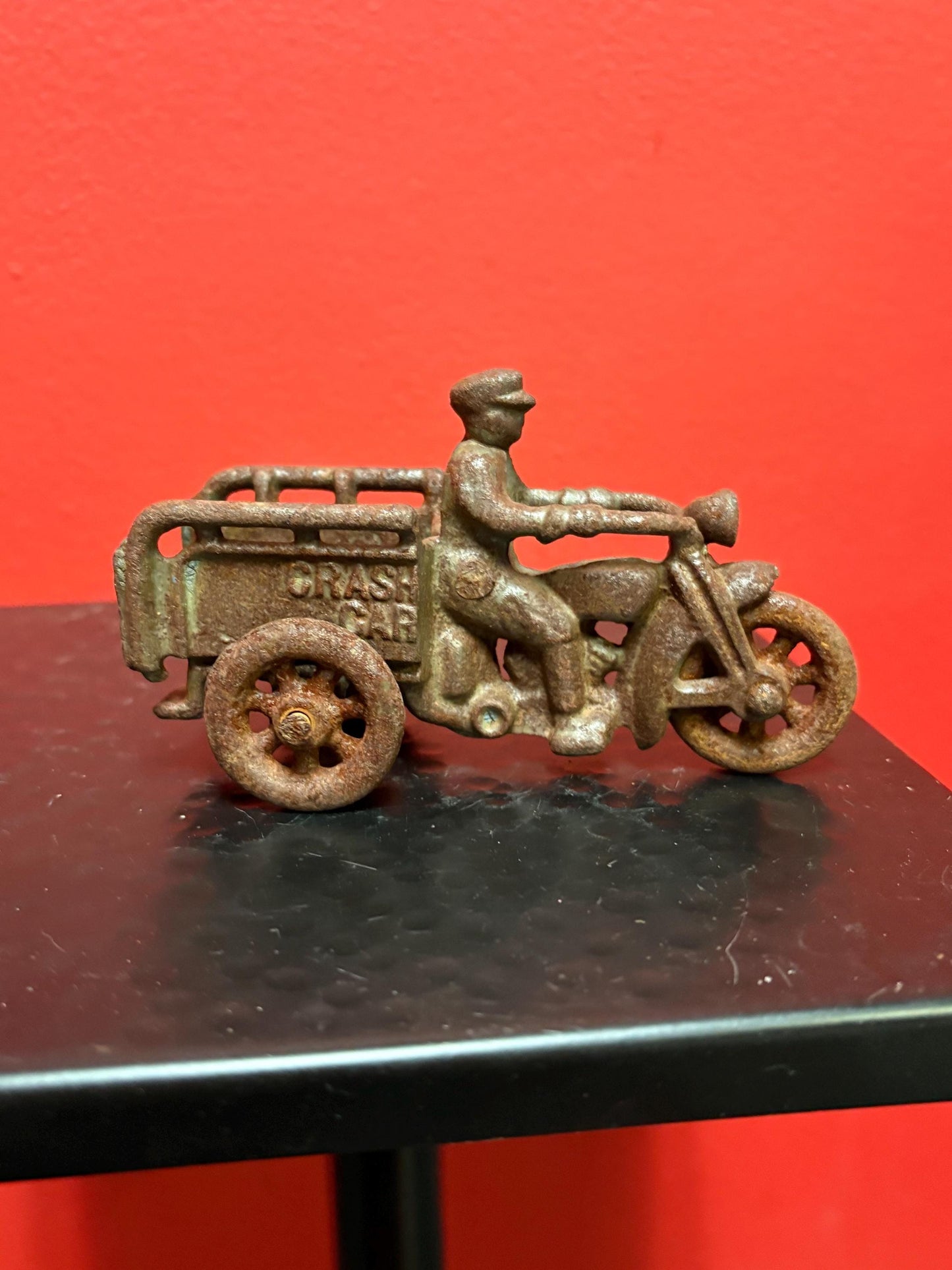 Lovely antique hubley cast iron crash car rare 5 by 3 inches high amazing patina and detail - wow