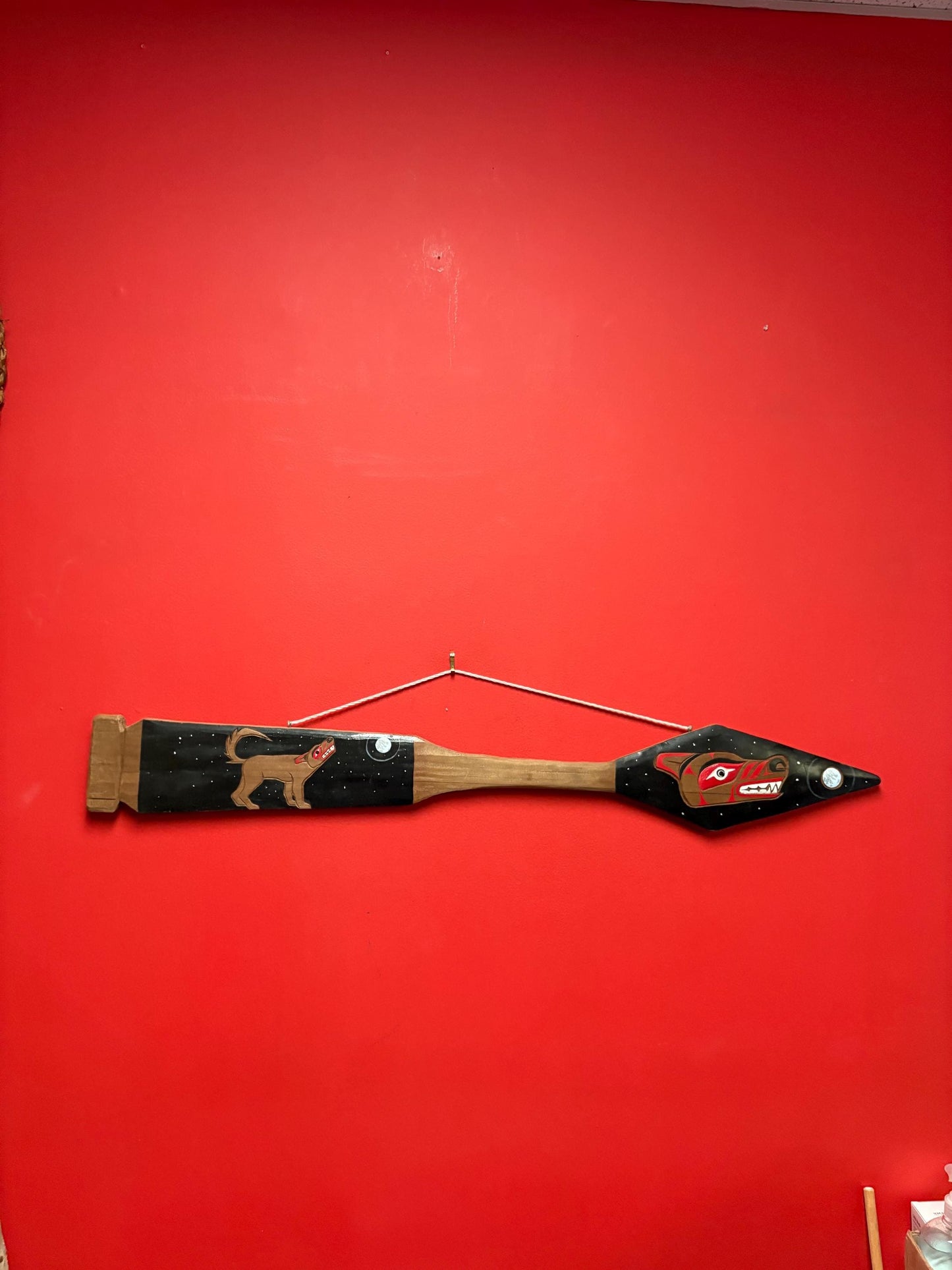 Fabulous indigenous first nations Pacific West Coast signed Wolf Thunderbird paddle 36 x 6 wide Unusual and cool wow